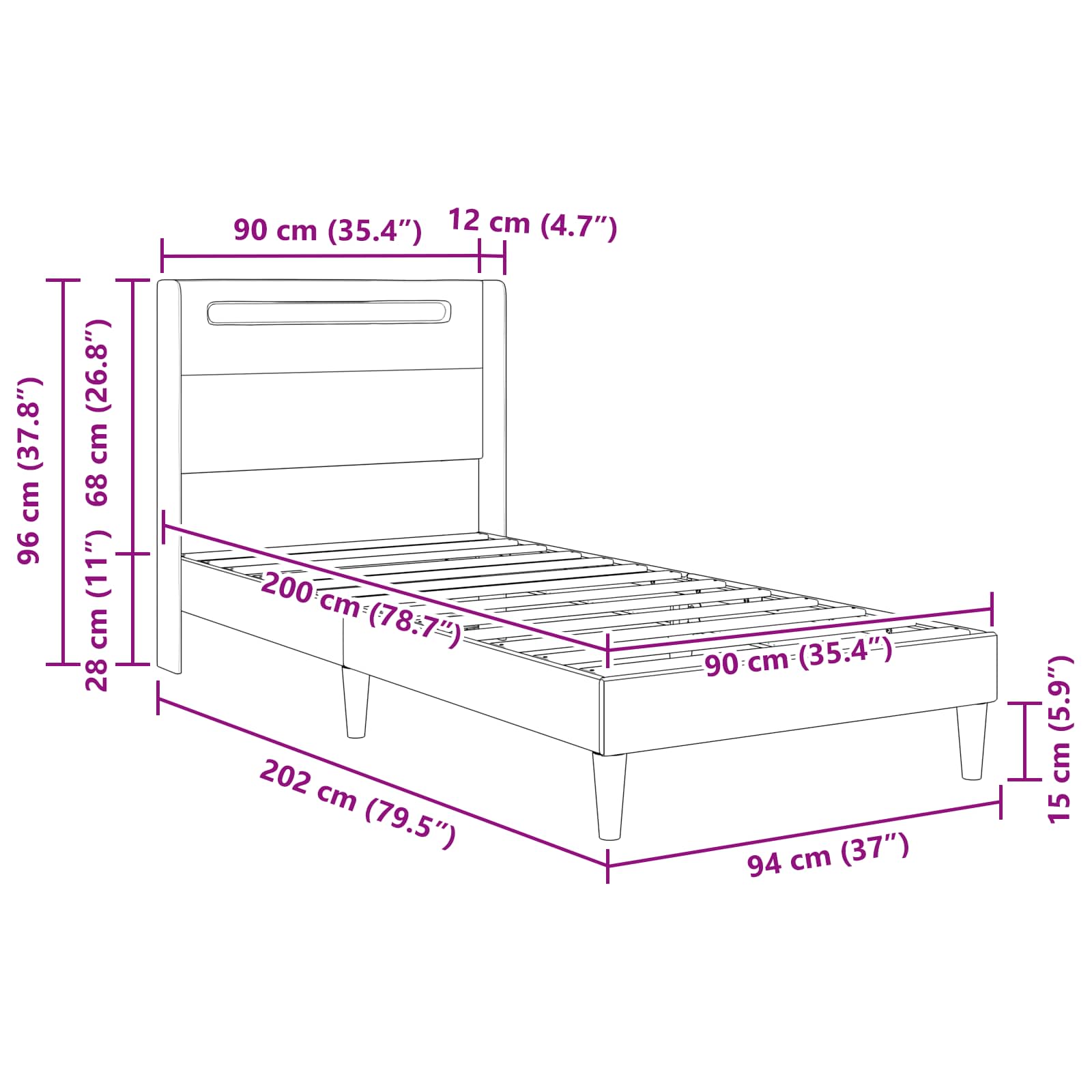 Krevetna konstrukcija Siva 90 x 200 cm Umjetna koža