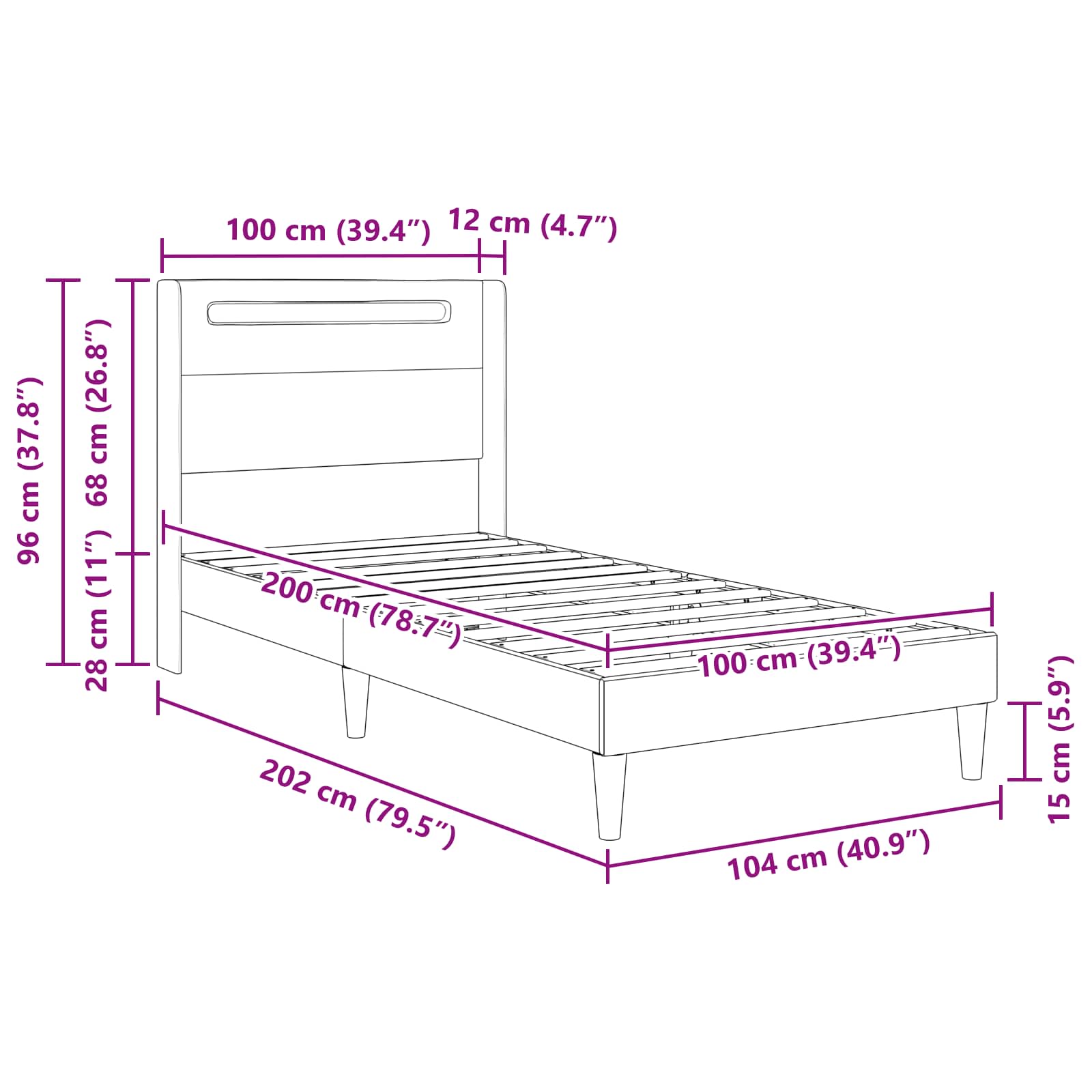 Krevetna konstrukcija Bijela 100 x 200 cm Umjetna koža
