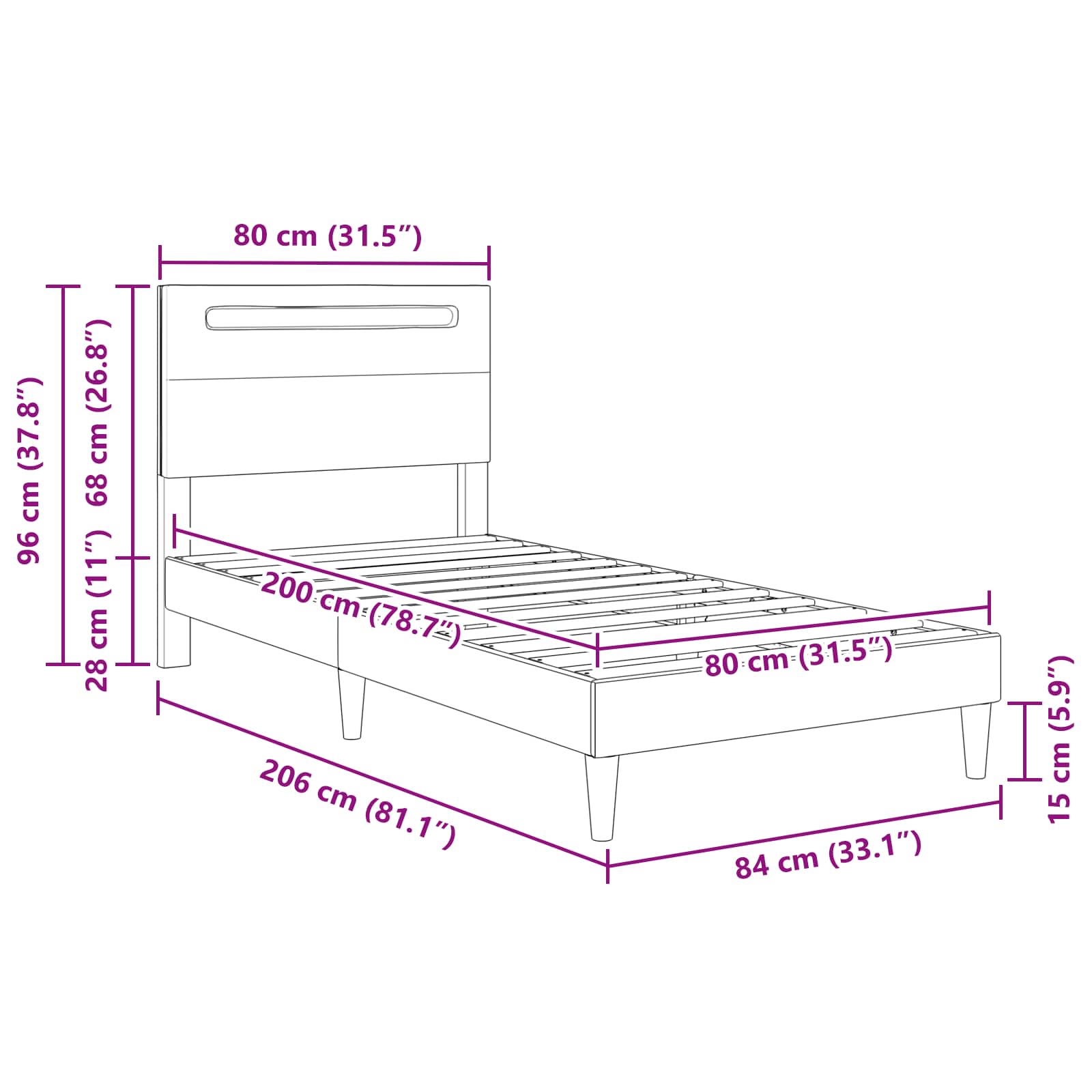 Krevetna konstrukcija Siva 80 x 200 cm Umjetna koža