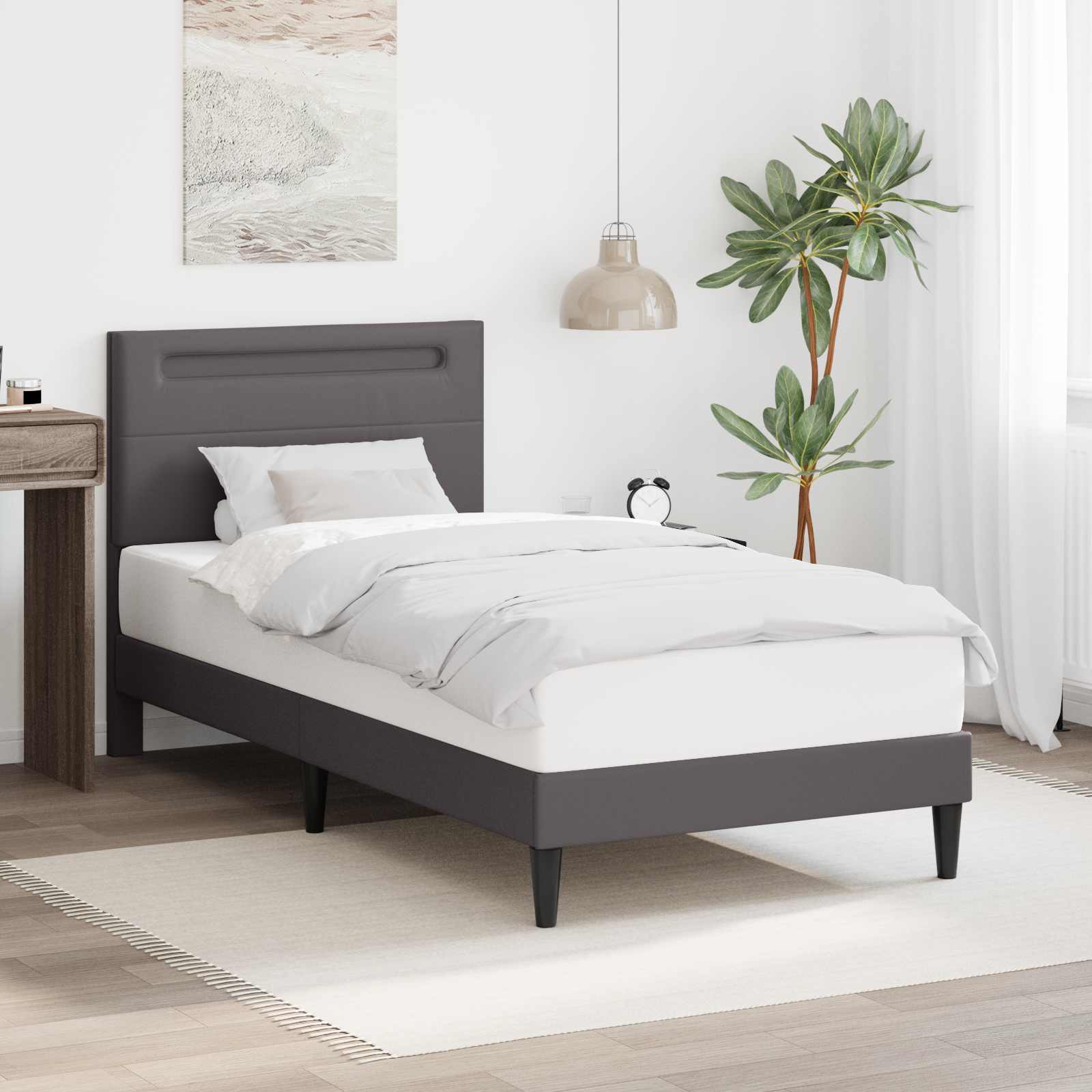 Krevetna konstrukcija Siva 90 x 190 cm Umjetna koža