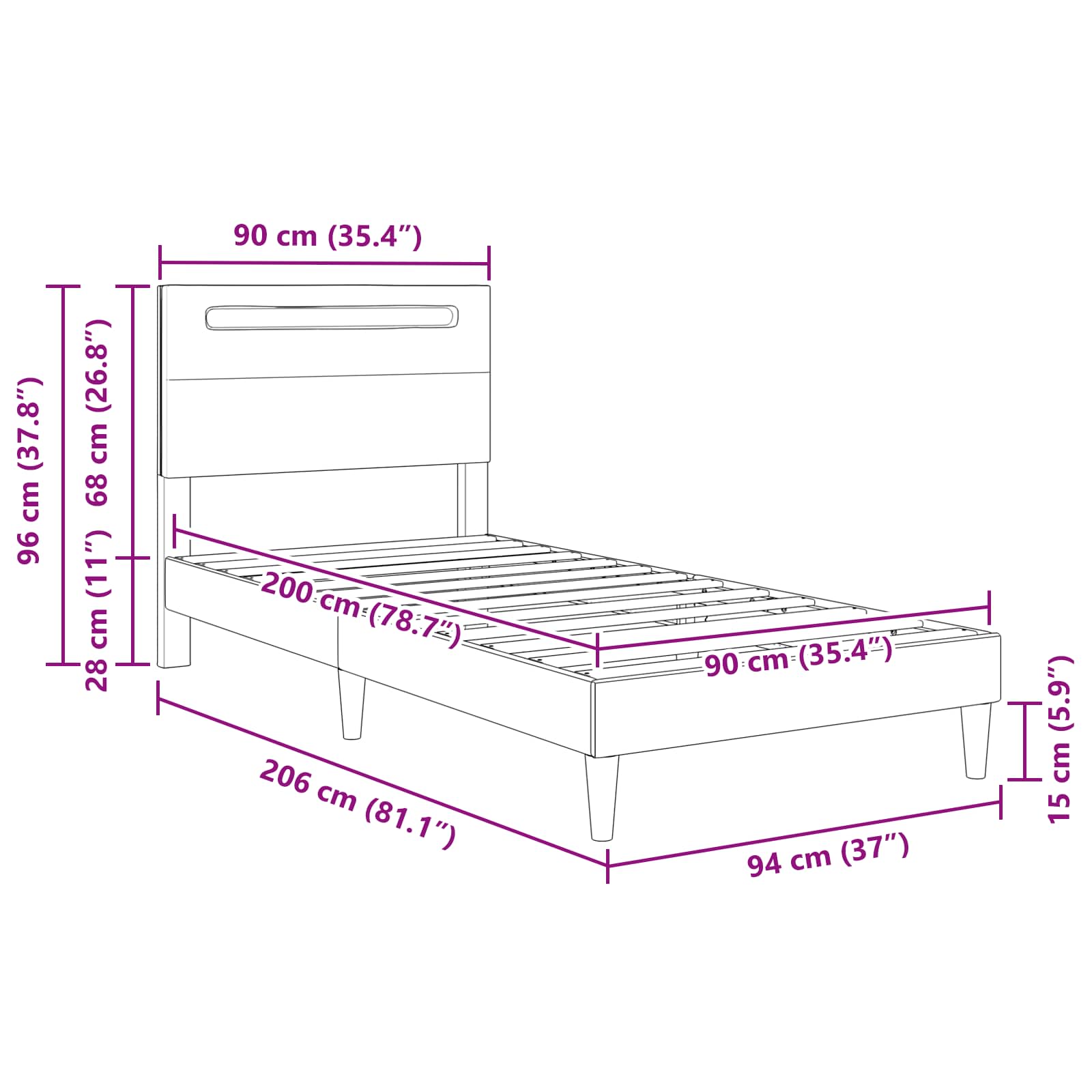Krevetna konstrukcija Bijela 90 x 200 cm Umjetna koža