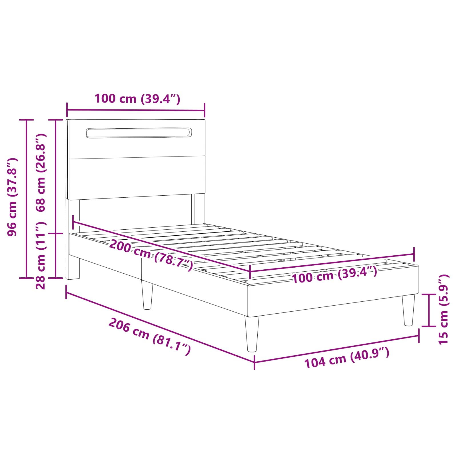 Krevetna konstrukcija Crna 100 x 200 cm Umjetna koža