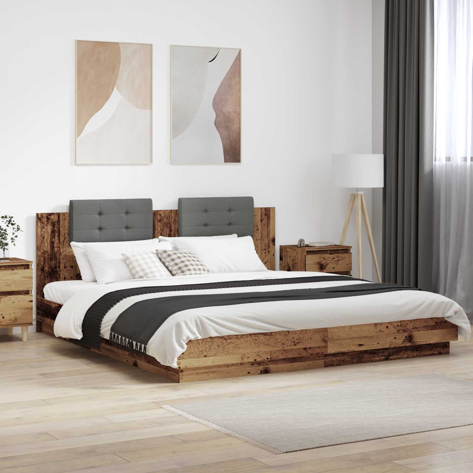 Okvir kreveta s uzglavljem s uzglavljem Staro drvo 200 x 200 cm