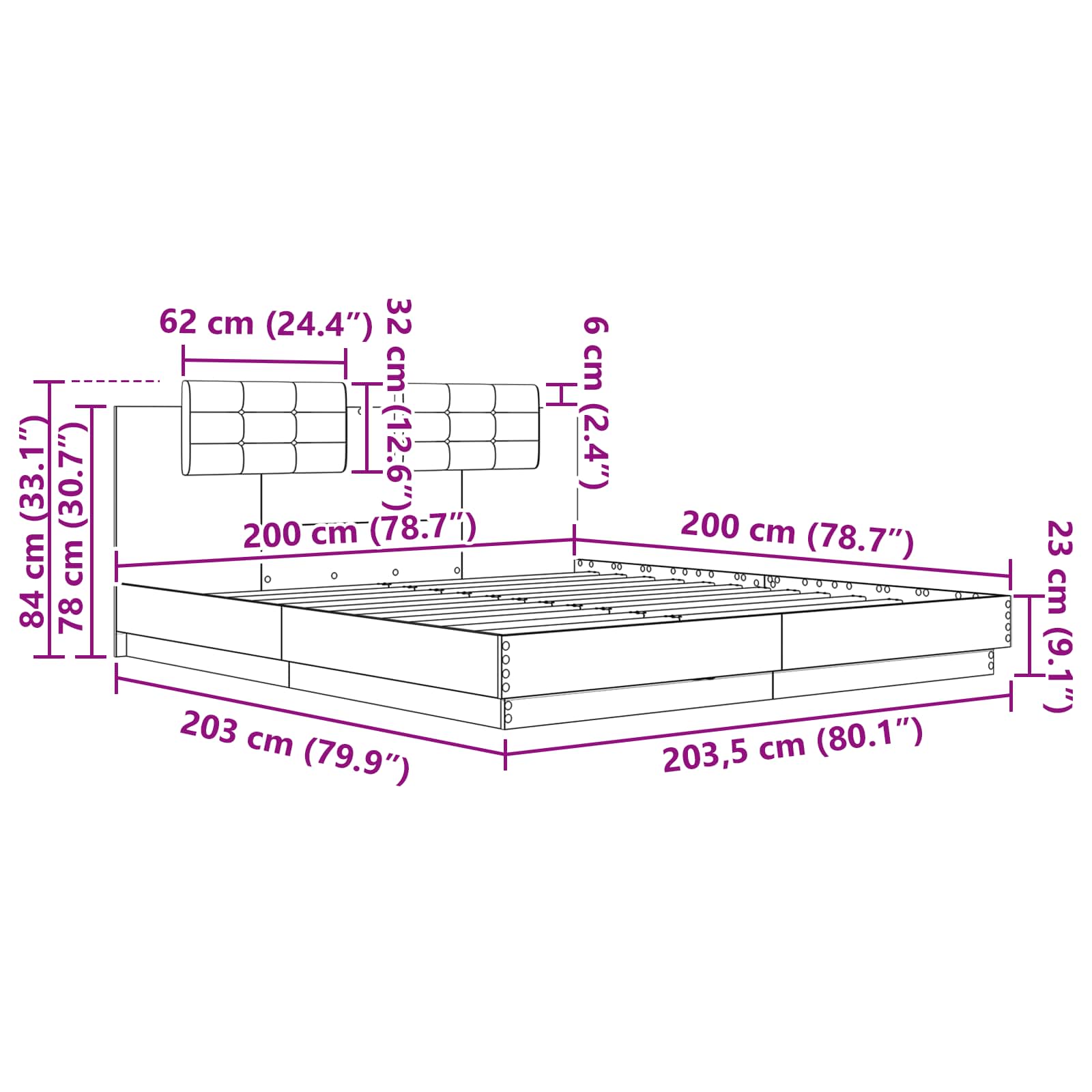 Okvir kreveta s uzglavljem Umjetnički hrast 200 x 200 cm