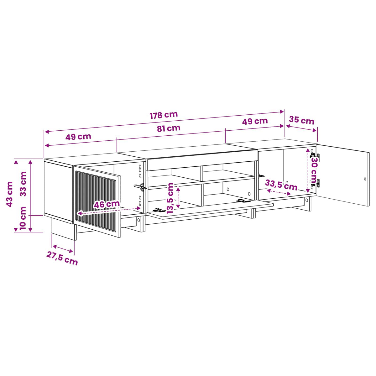 3-dijelni LED TV kabinet EDE Staro drvo Konstruirano drvo