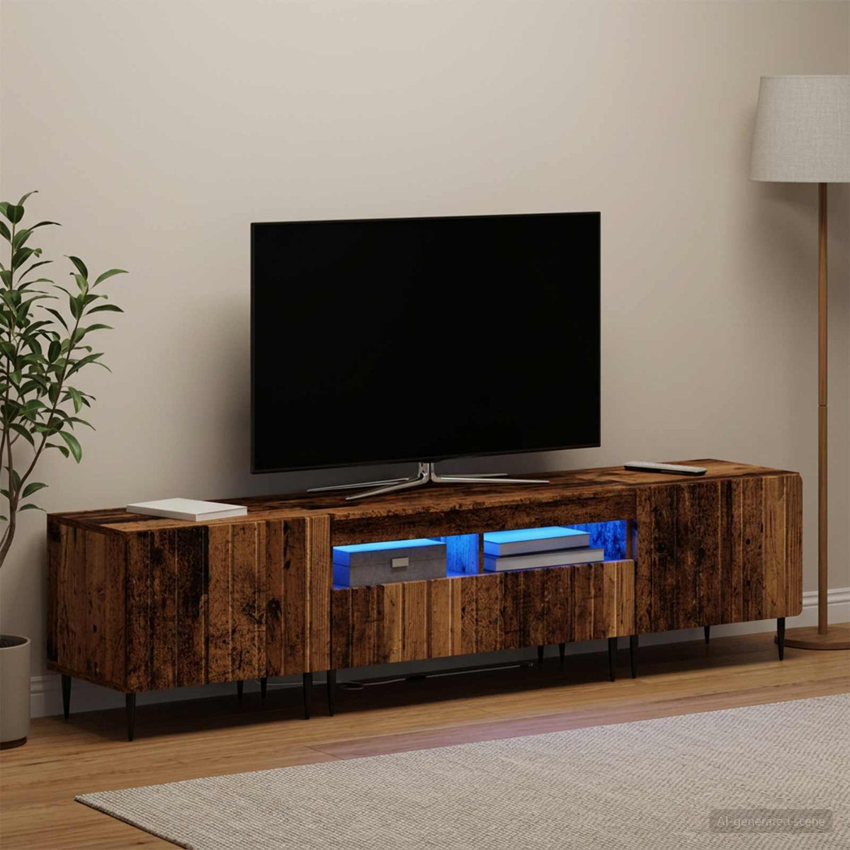3-dijelni LED TV kabinet ZWOLLE Staro drvo Konstruirano drvo