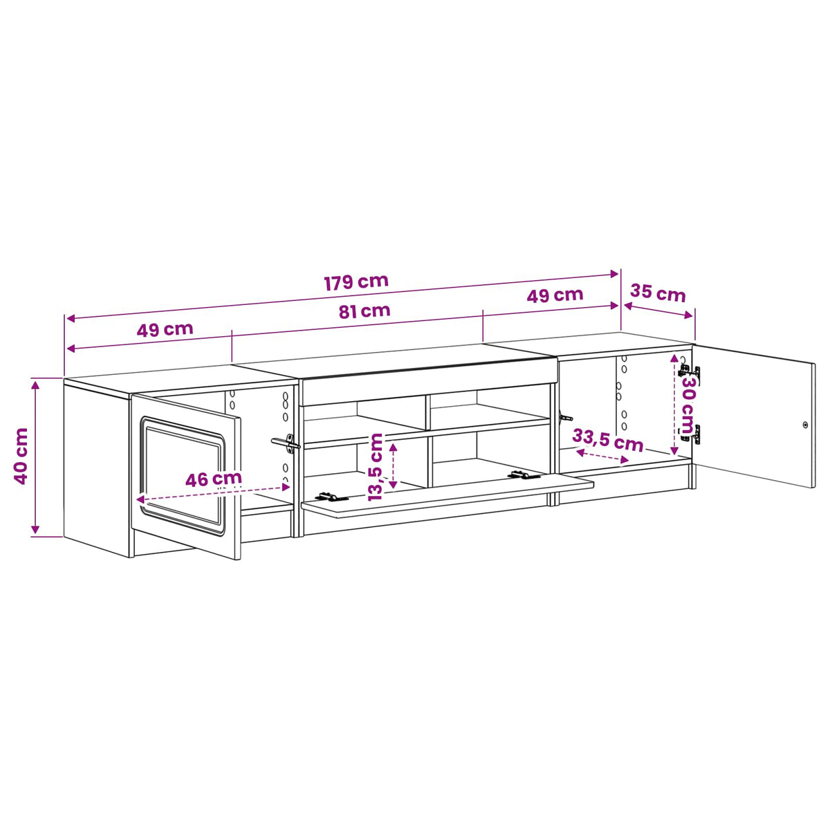 LED TV kabinet UTRECHT 3 kom. Betonska siva Konstruirano drvo 81 x 35 x 40 cm