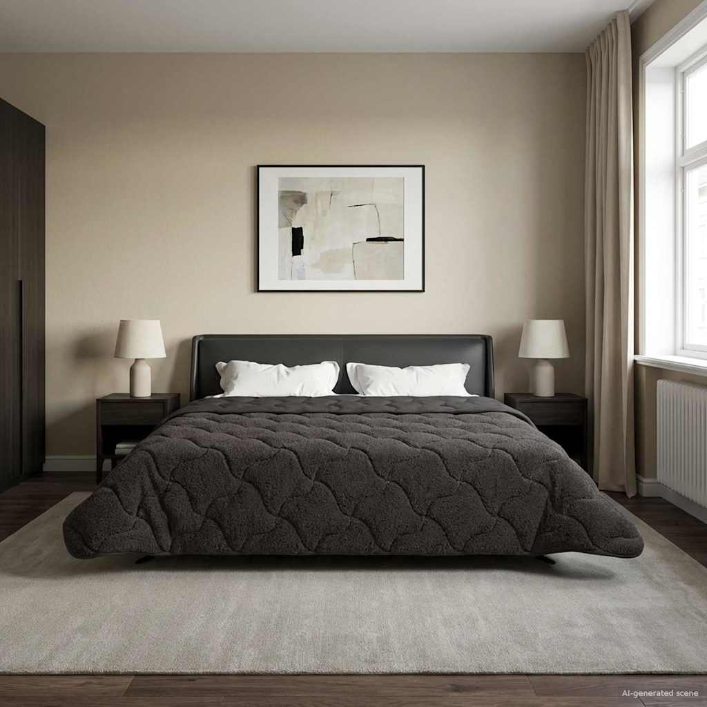 Zimska pokrivača Antracit 220 x 260 cm Mikrofibra i teddy flis