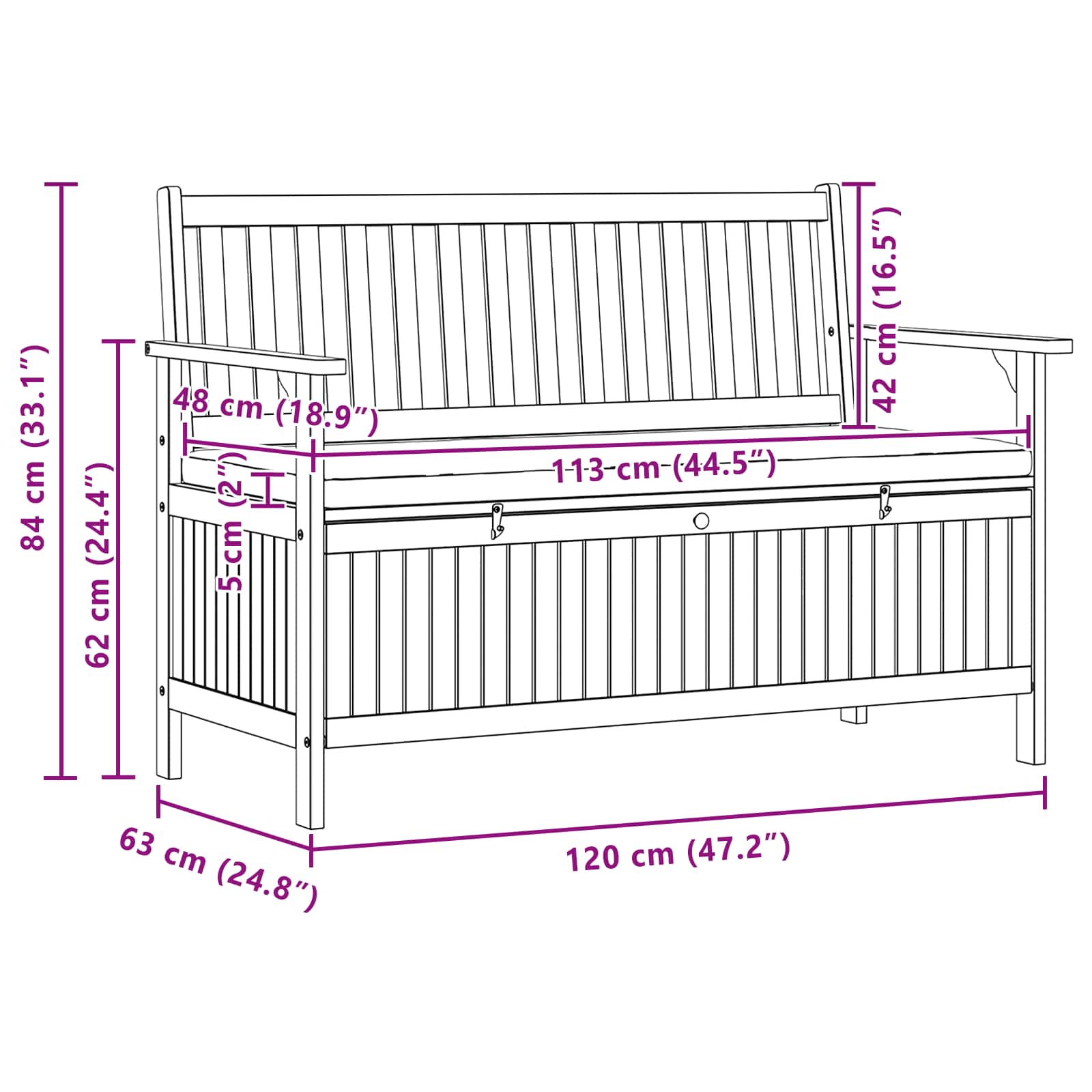 Klupa za pohranu 2 -Seater 120 x 63 x 84 cm Pravokutni
