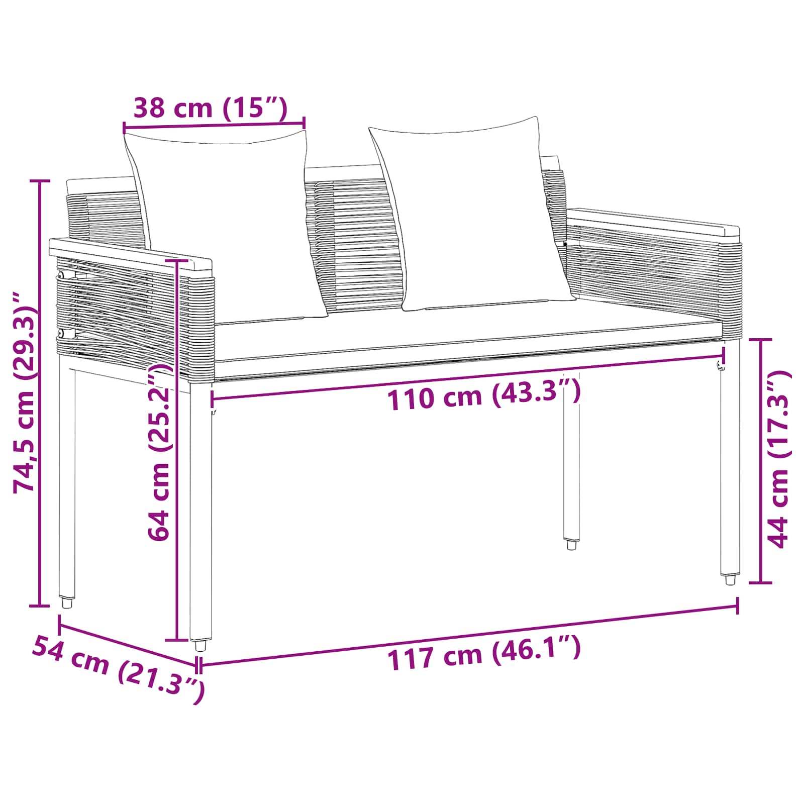 Vanjska klupa Siva i tamnoplava 117 x 54 x 74.5 cm poliratan