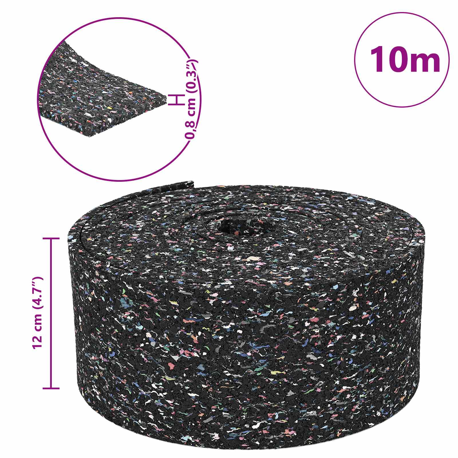 Gumena granulatna ploča Crna 1000 x 12 x 0,8 cm Guma