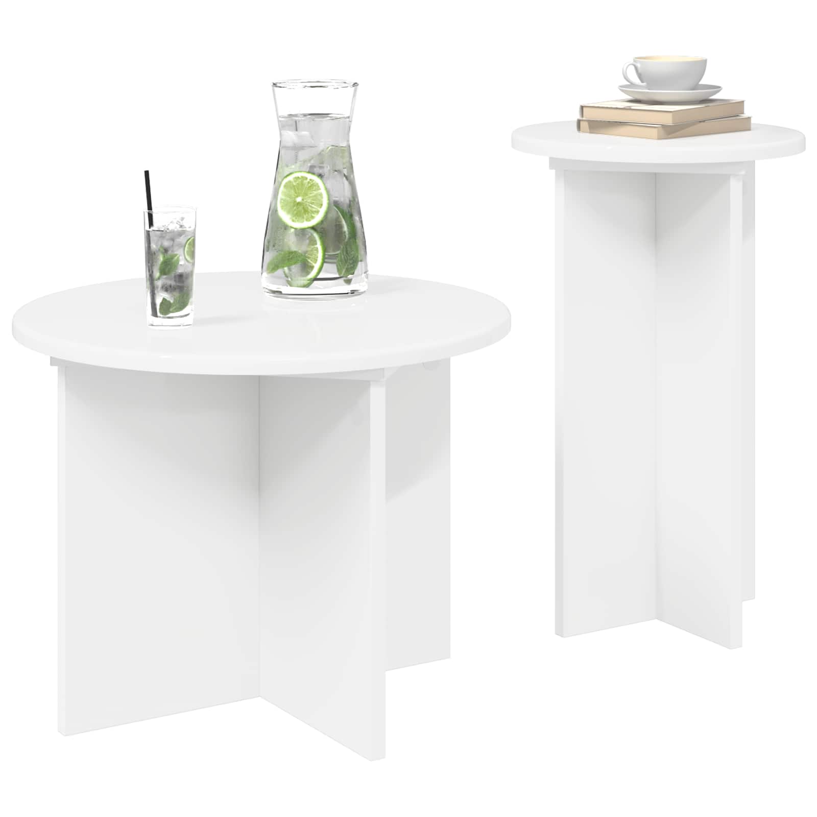 Set pomoćnih stolića s pohranom 2 pcs Bijela Konstruirano drvo