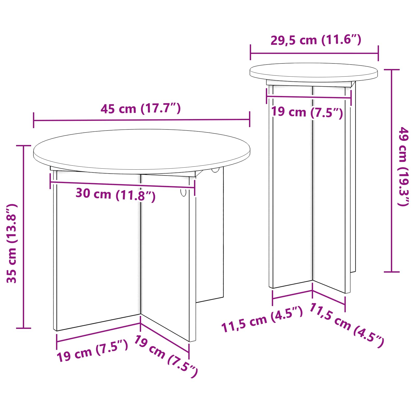 Set pomoćnih stolića 2 pcs Crni hrast Konstruirano drvo