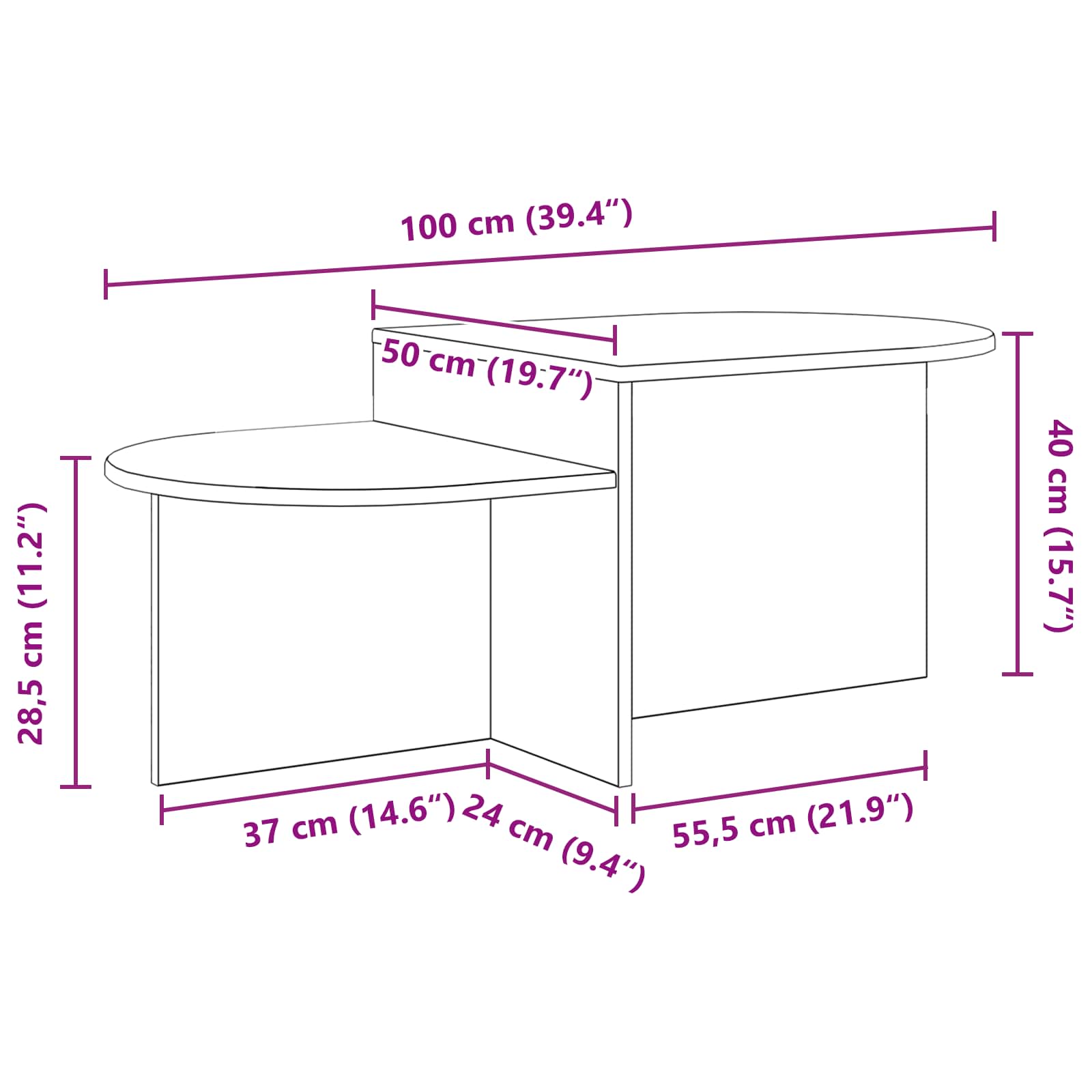 Kava Stol Crni hrast 100 x 50 x 40 cm Konstruirano drvo