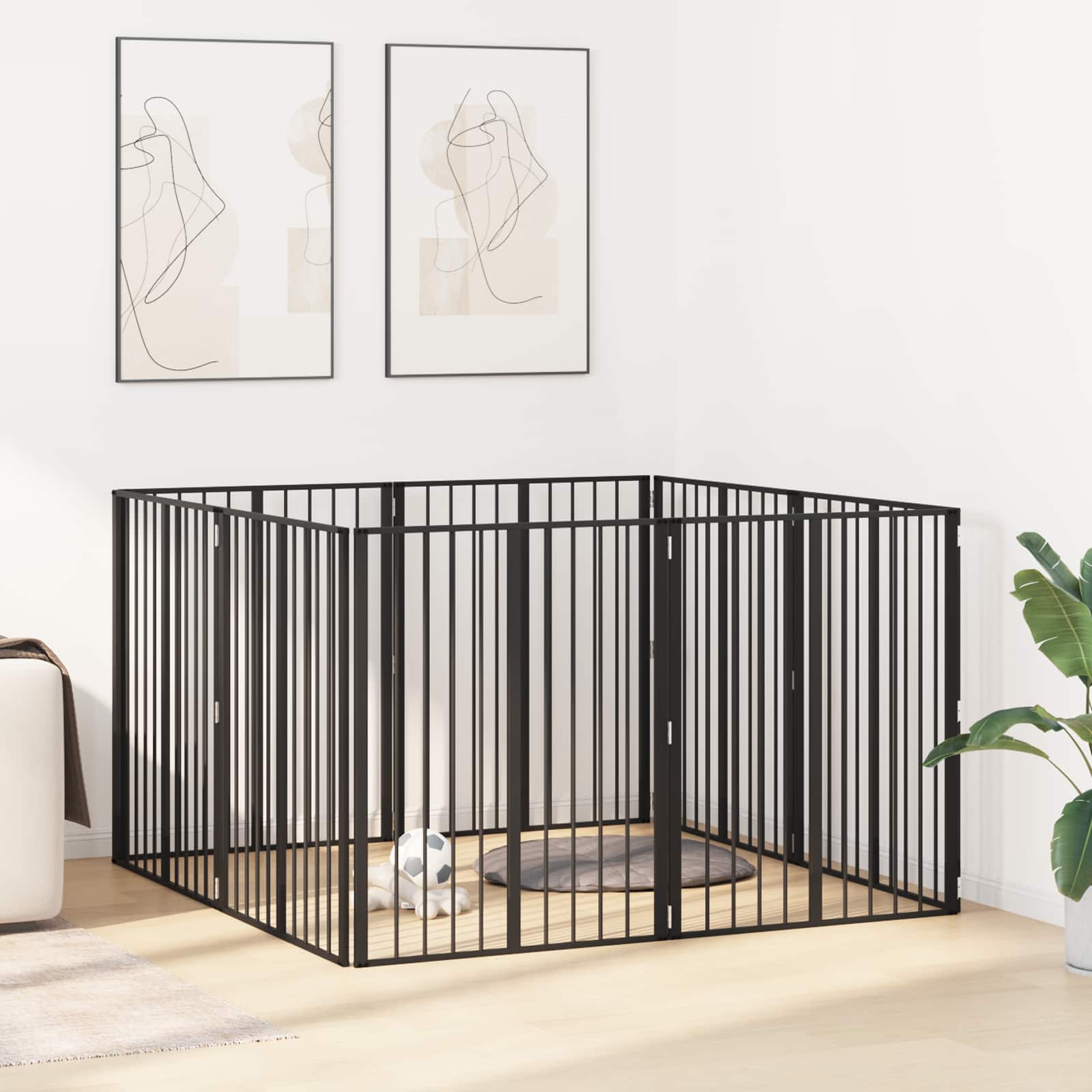 Vrata za pse 8 pcs Crna 80 x 100 cm Cinkani čelik
