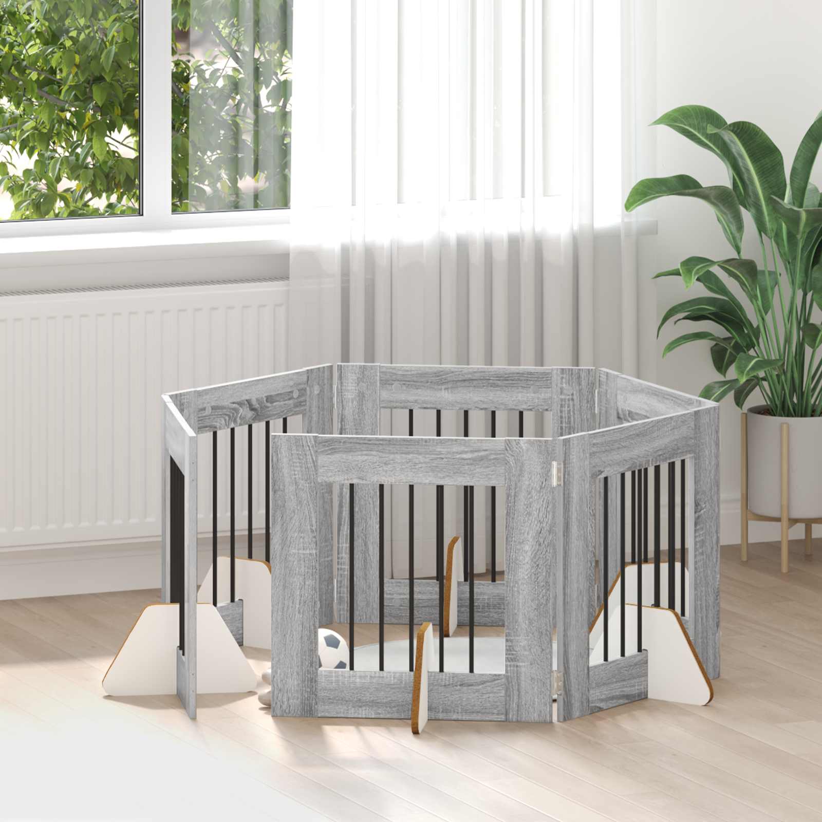 Vrata za pse s postoljem 6 pcs Siva sonoma 60 x 60 cm