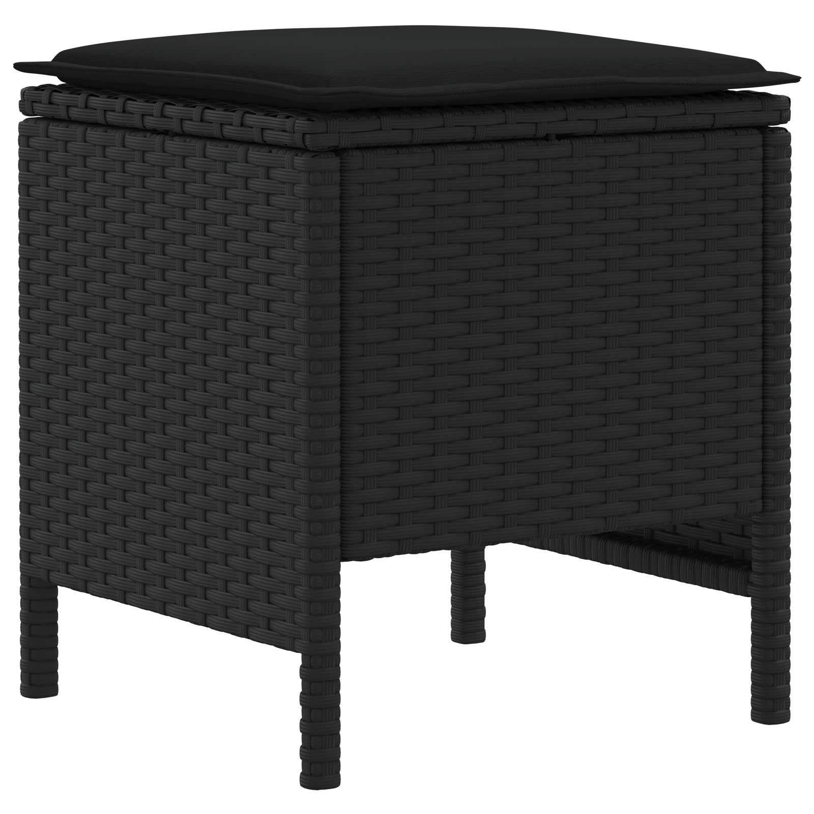 Vrtni otoman s jastukom 2 Komad Crna 38 x 38 x 45 cm PE ratan
