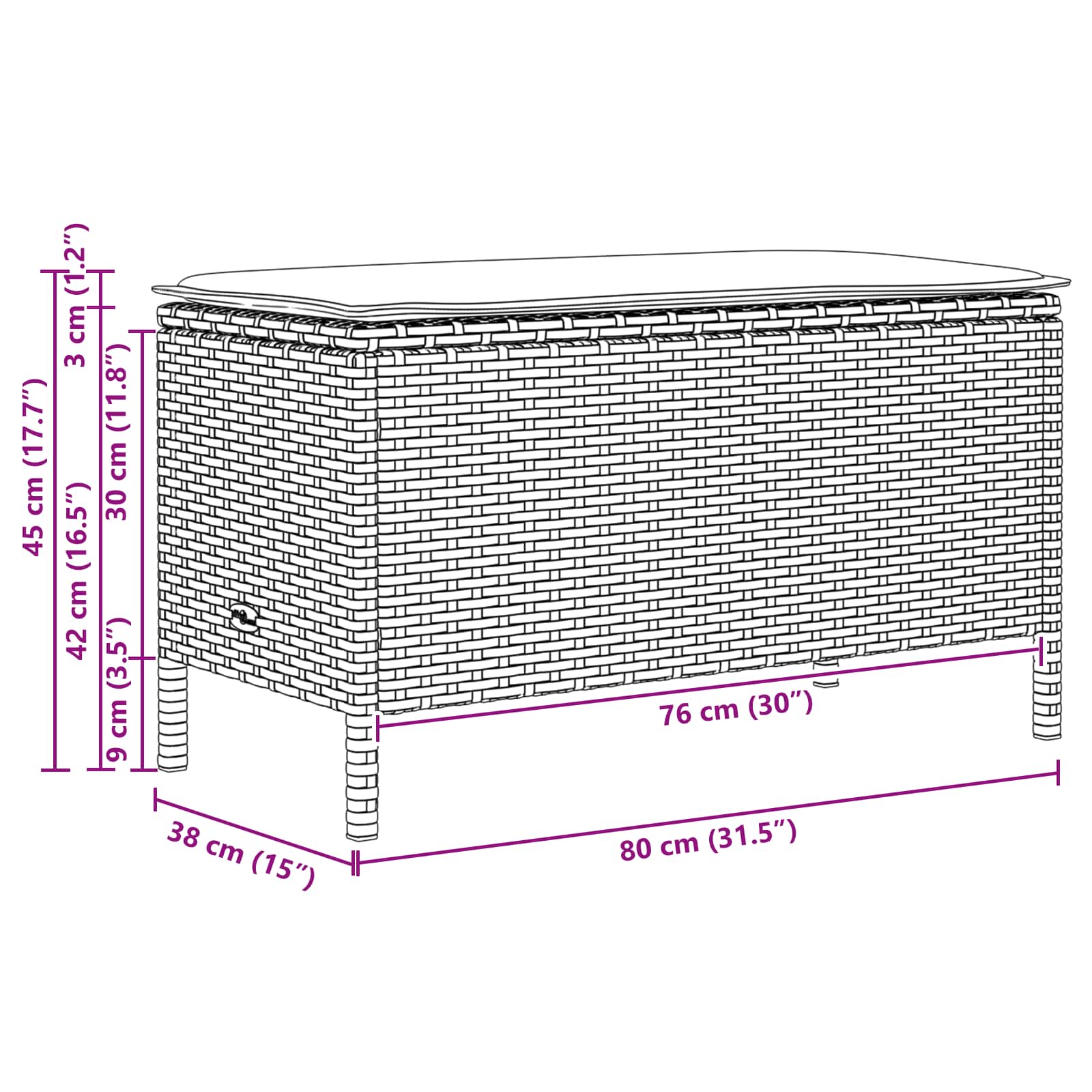 Vrtni otoman Bež i svijetlo siva 80 x 38 x 42 cm PE ratan
