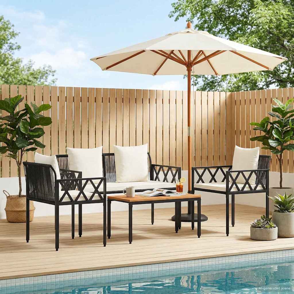 Set vanjskog namještaja 4 pcs Crna i krem-bijela poliratan