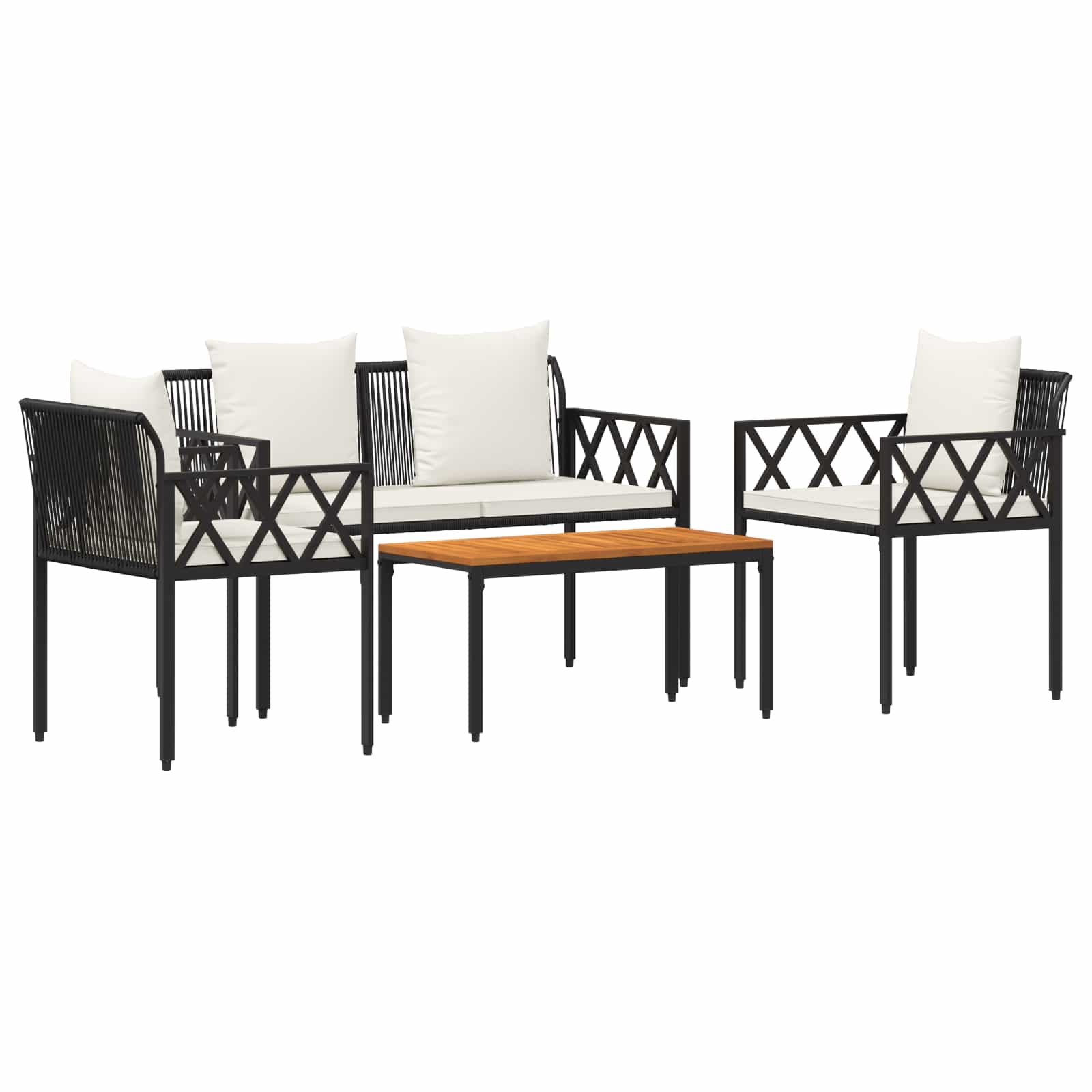 Set vanjskog namještaja 4 pcs Crna i krem-bijela poliratan