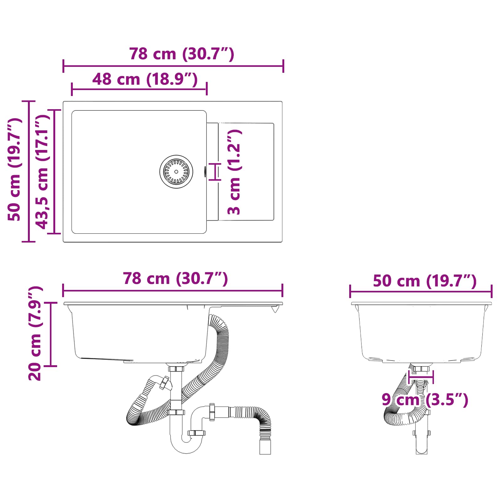 Umivaonik Bež 780 x 500 mm 80% kvarc i 20% smola