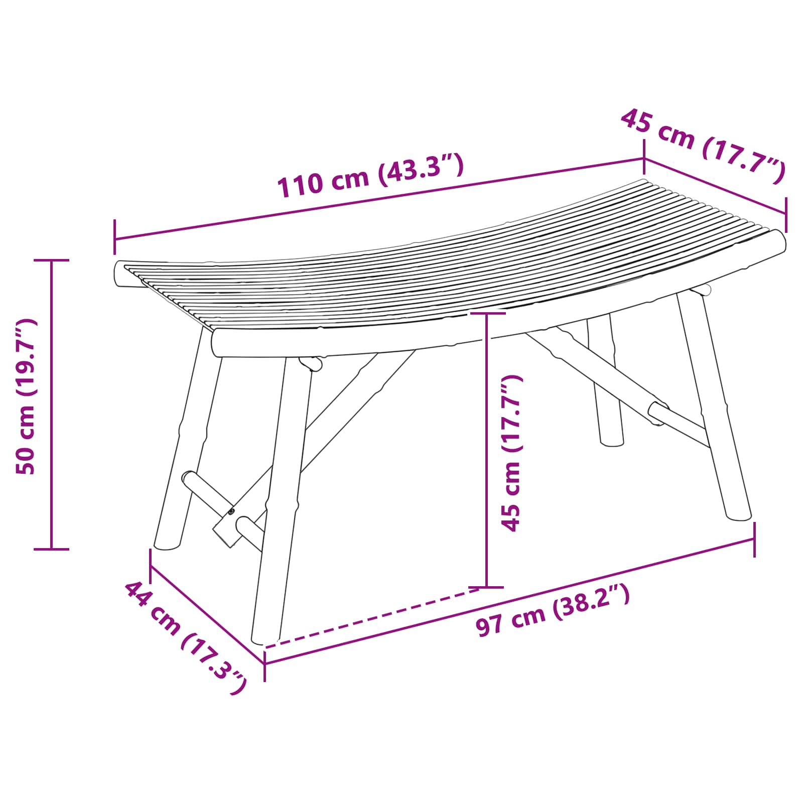 Vrtna klupa Prirodna 110 x 45 x 50 cm Bambus
