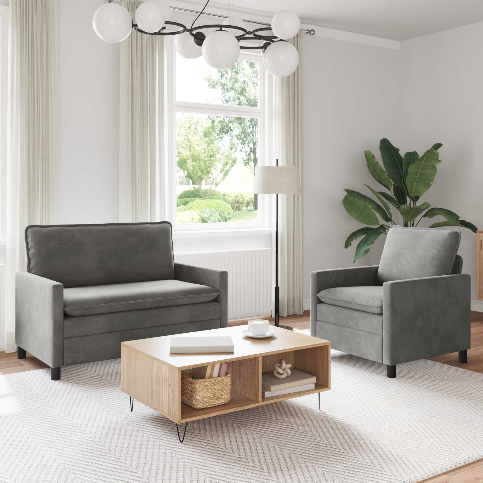 Set sofe 2 pcs Svjetlosiva Baršun