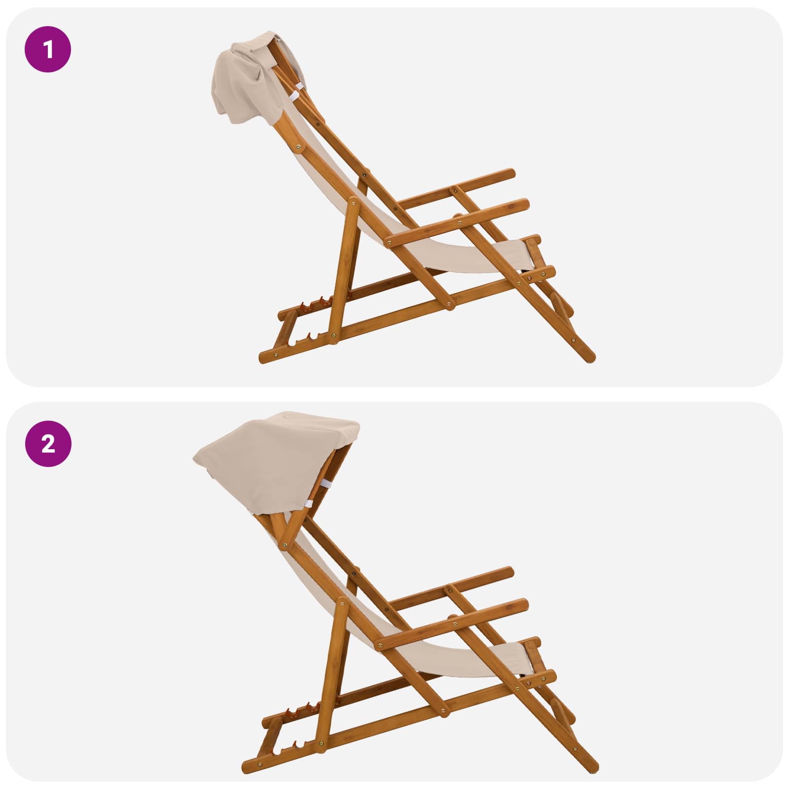 Ležaljka 4 pcs 3 Pozicija Čvrsto drvo eukaliptusa Bež