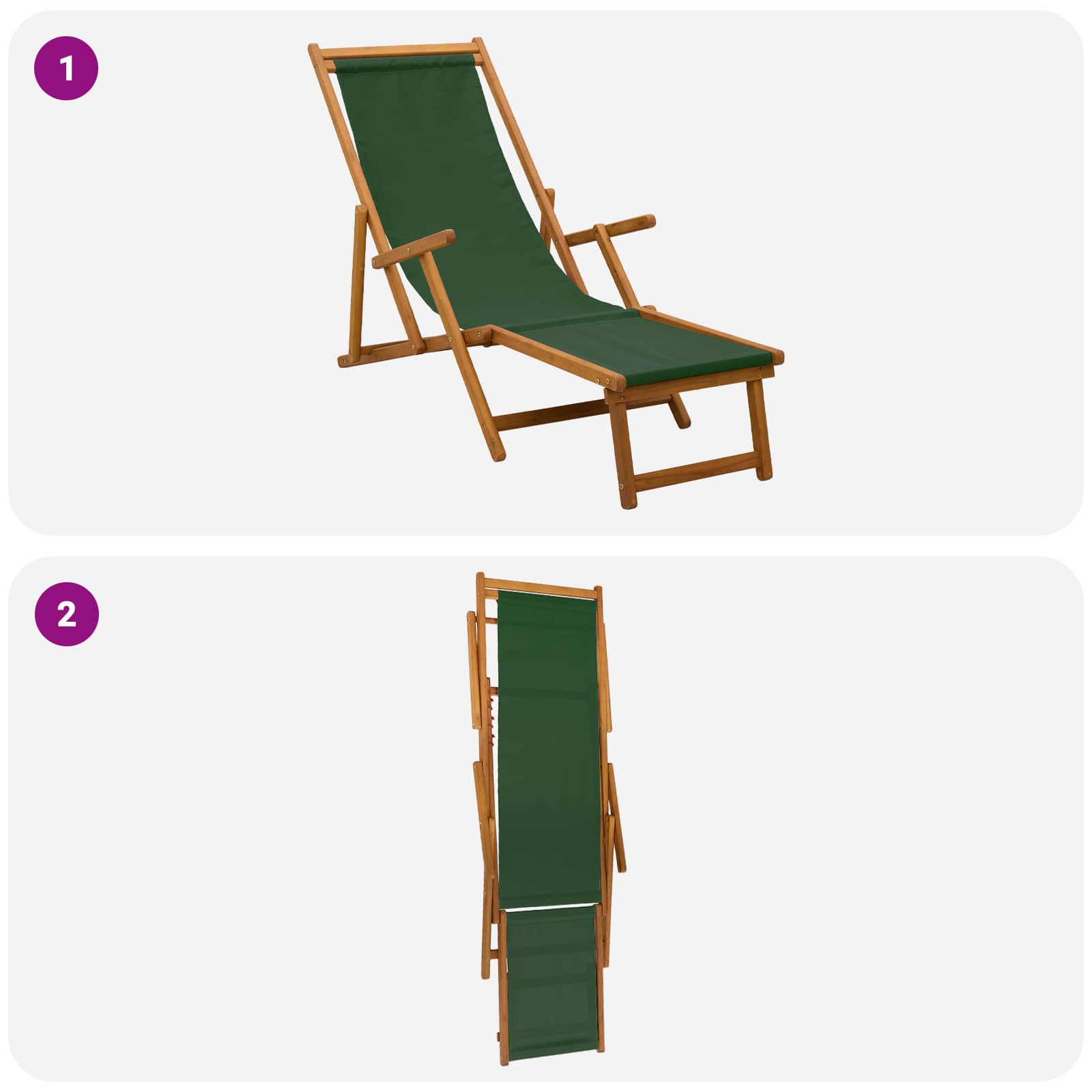 Sklopiva ležaljka za sunčanje 2 pcs 3 Pozicija Zelena
