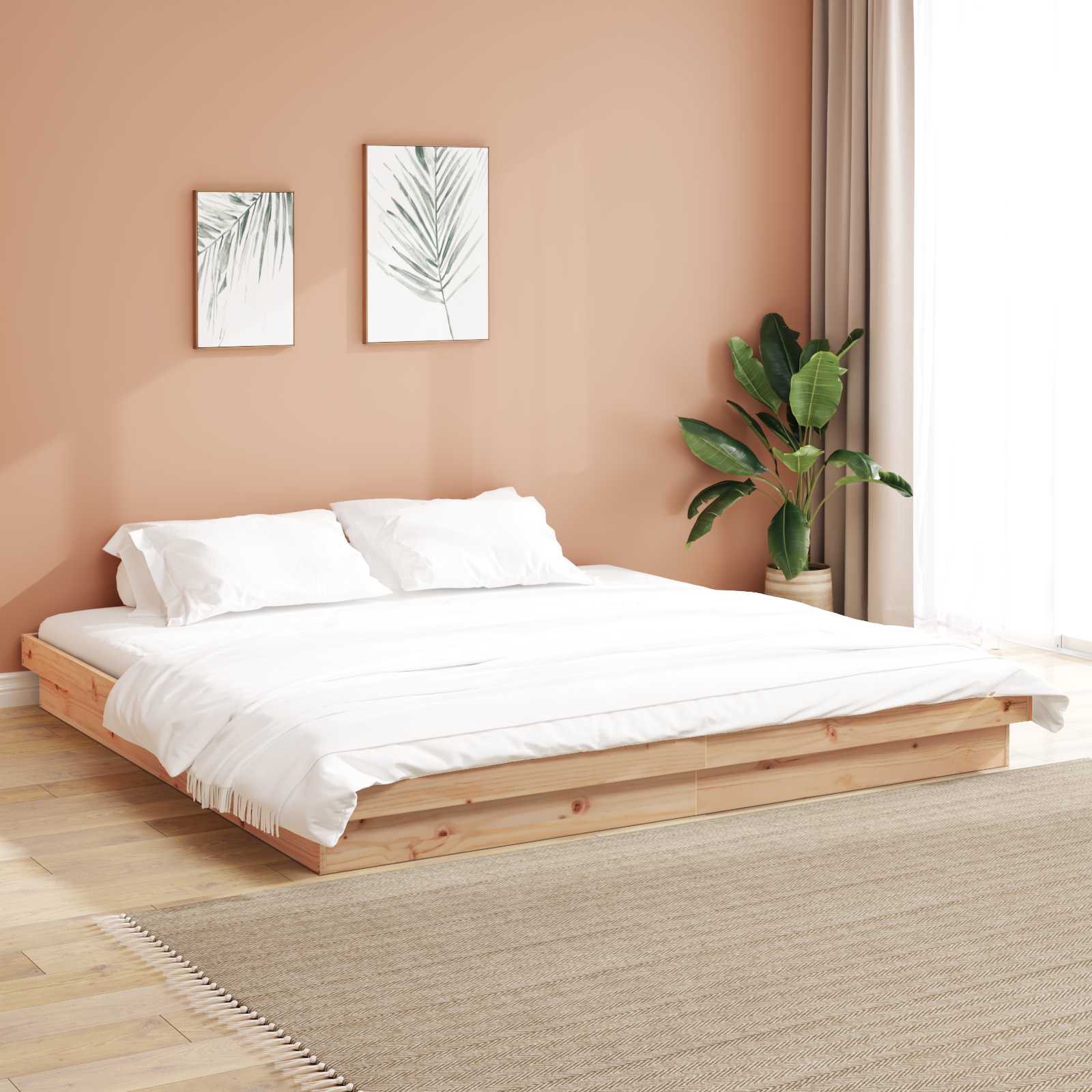 Krevetna konstrukcija Prirodna 200 x 200 cm Čvrsto borovo drvo