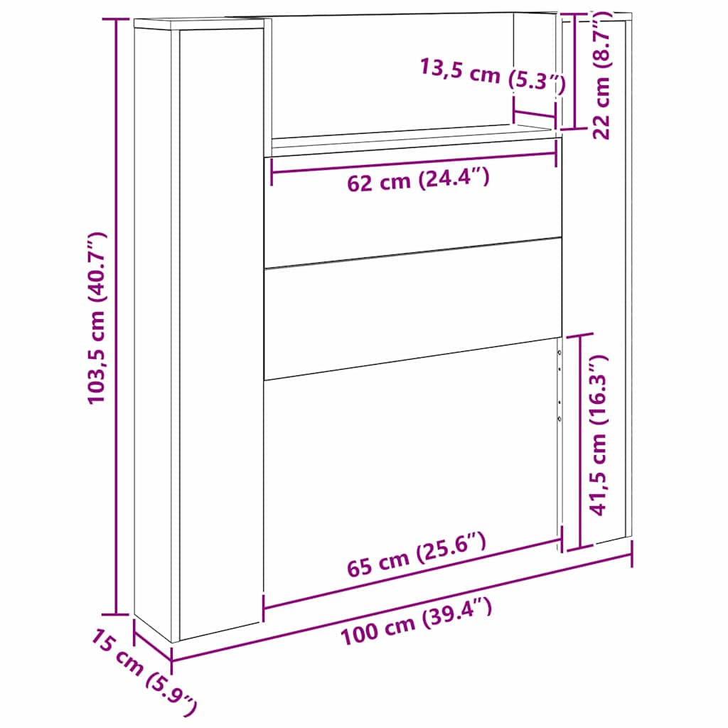 Uzglavlje S LED lampica Umjetnički hrast 100 x 15 x 103,5 cm