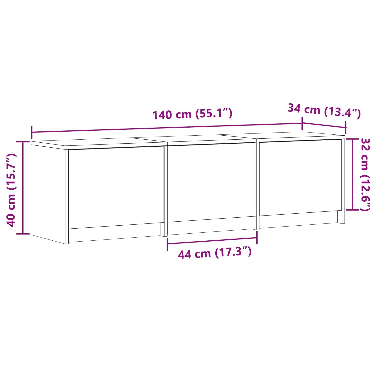 TV ormarić s LED rasvjetom Dimljeni Hrast 140 x 34 x 40 cm