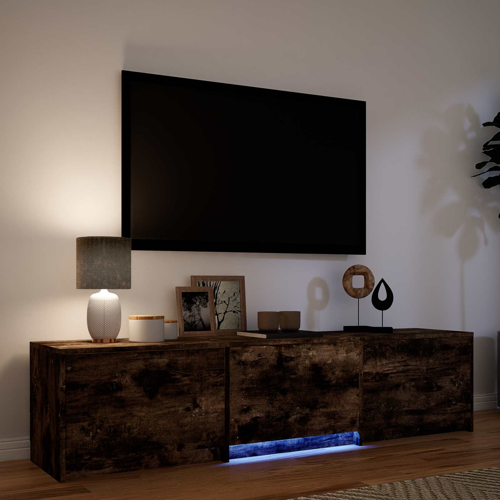 TV ormarić s LED rasvjetom Dimljeni Hrast 165 x 34 x 40 cm