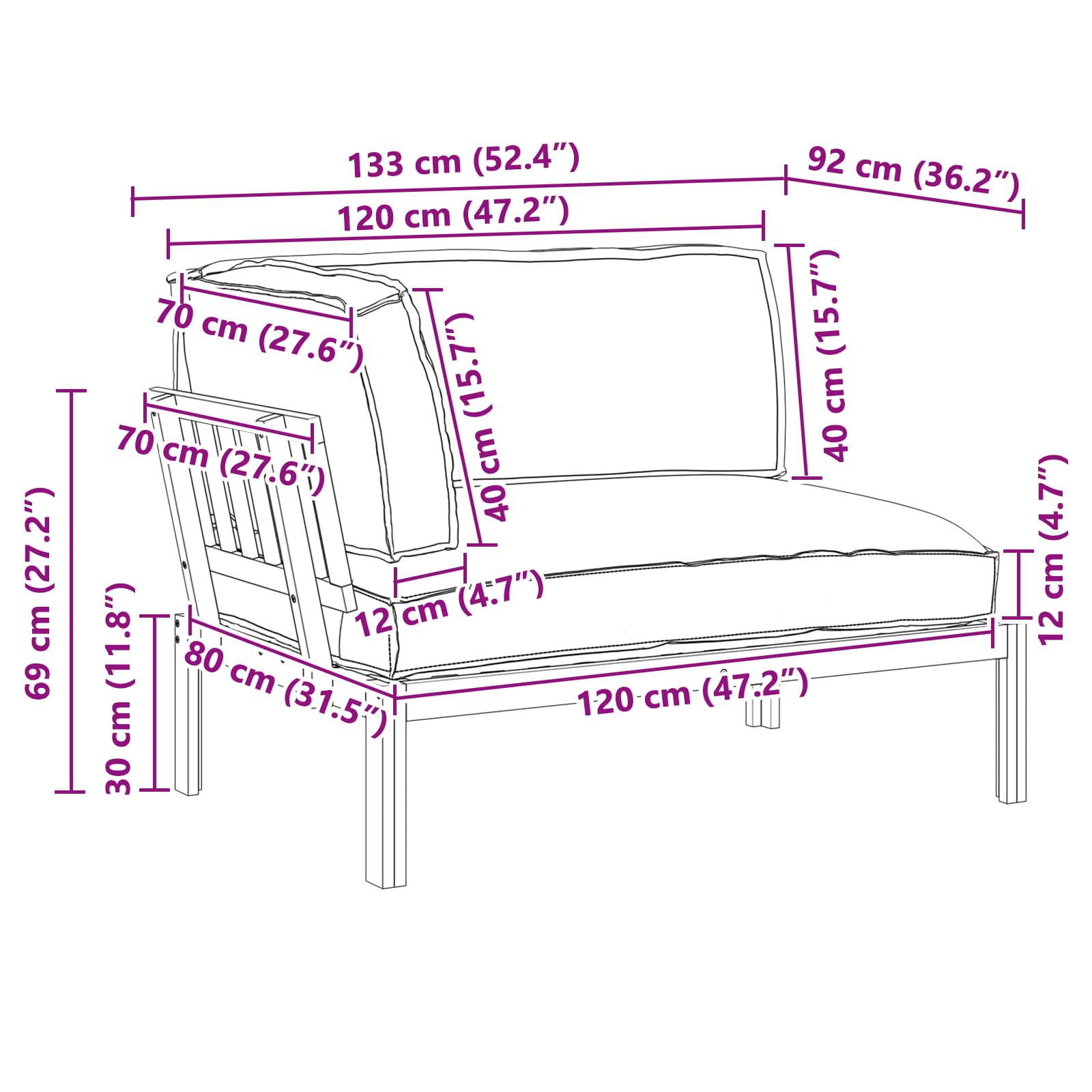 Set sofe s jastukom Bež 133 x 92 x 69 cm Čvrsto drvo akacije