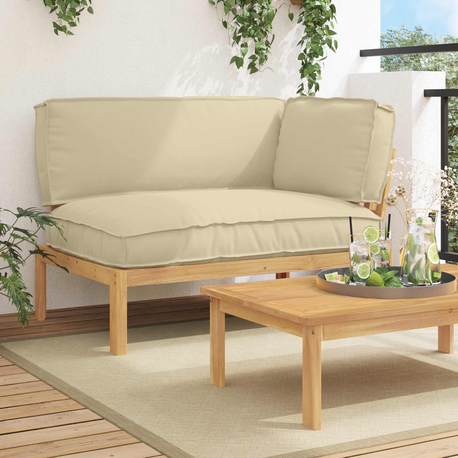 Set sofe s jastukom Bež 133 x 92 x 69 cm Čvrsto drvo akacije