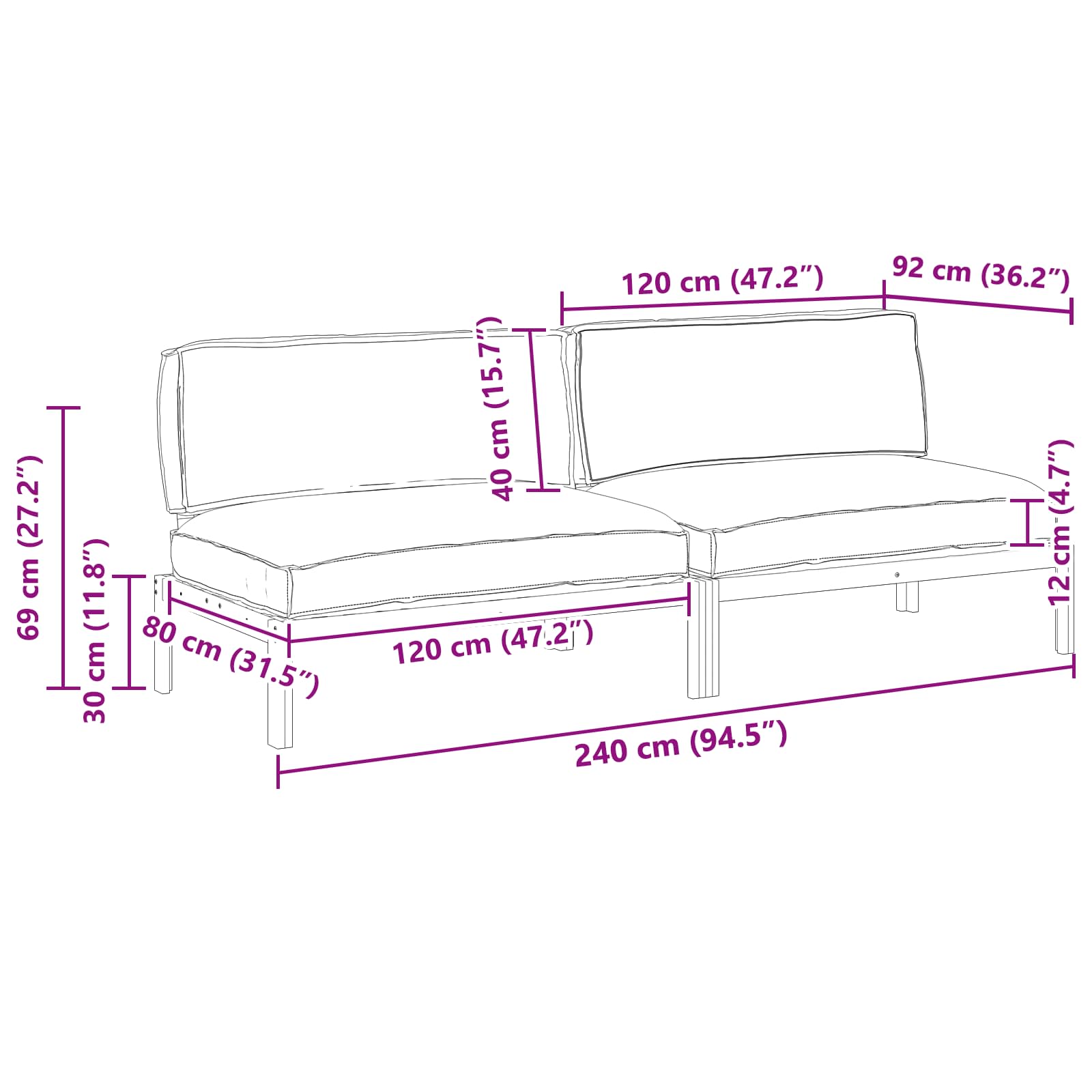 Set sofe Sivo-smeđa 240 x 92 x 69 cm Čvrsto drvo akacije