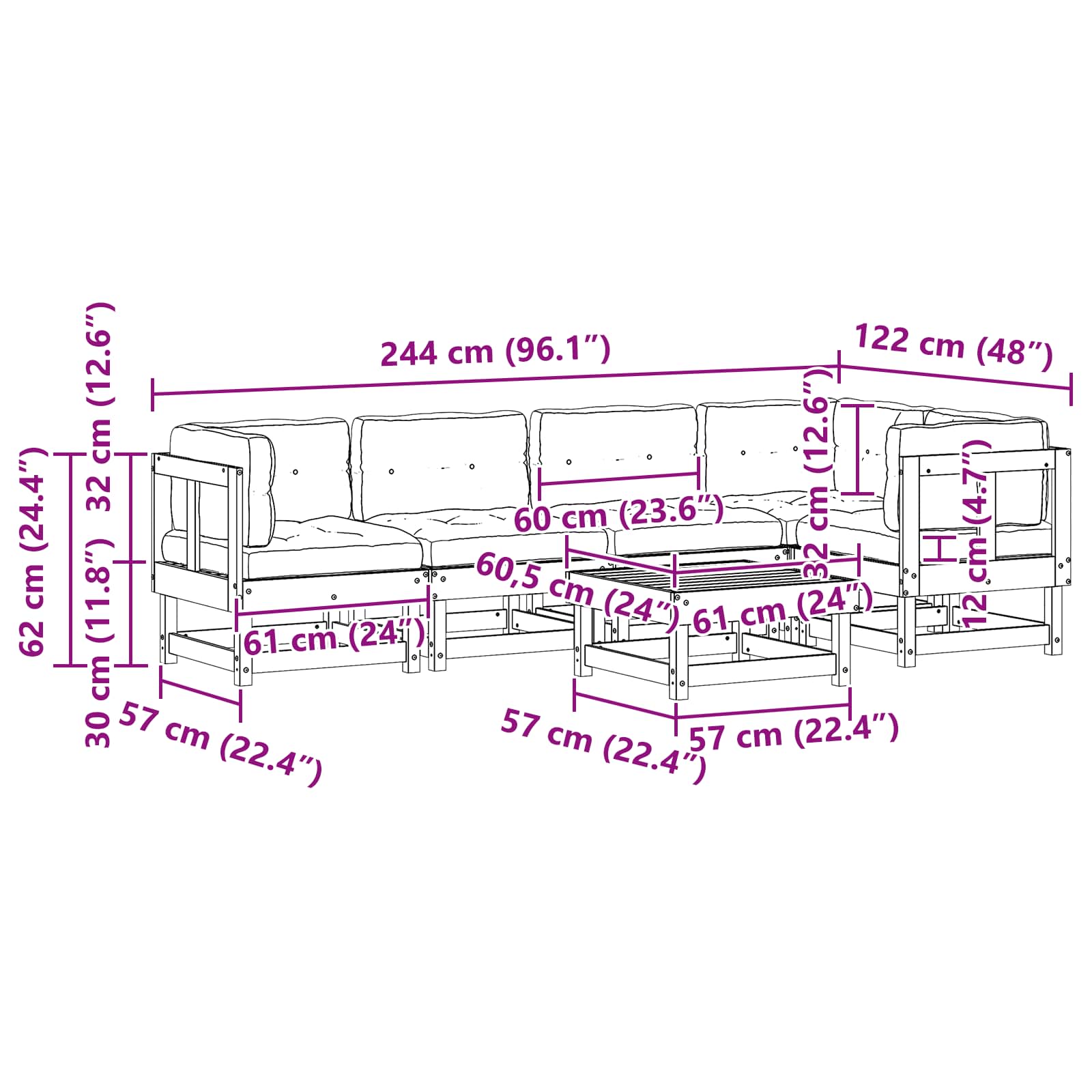 Set lounge namještaja za vrt 6 pcs Voštanosmeđa