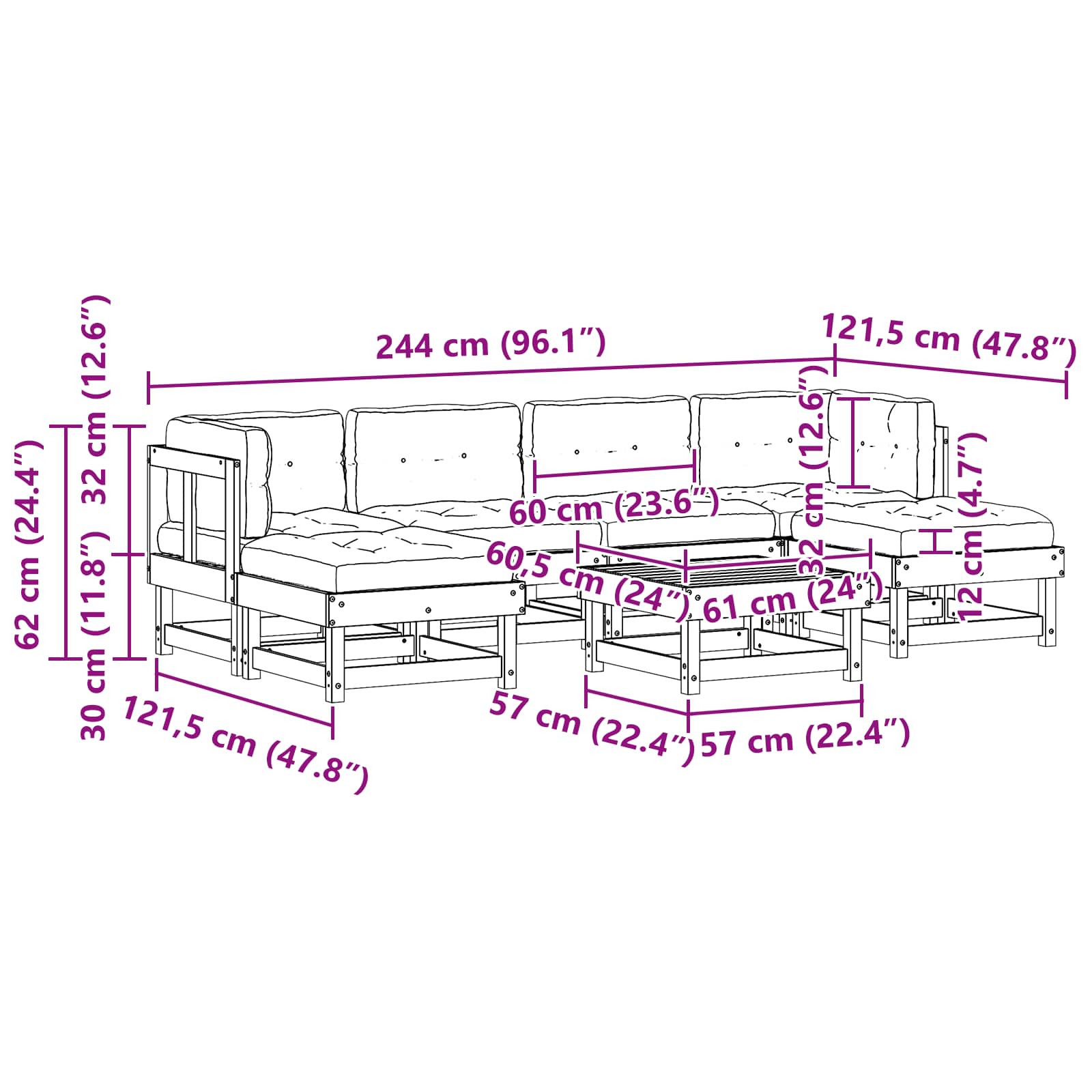 Set lounge namještaja za vrt 7 pcs Voštanosmeđa