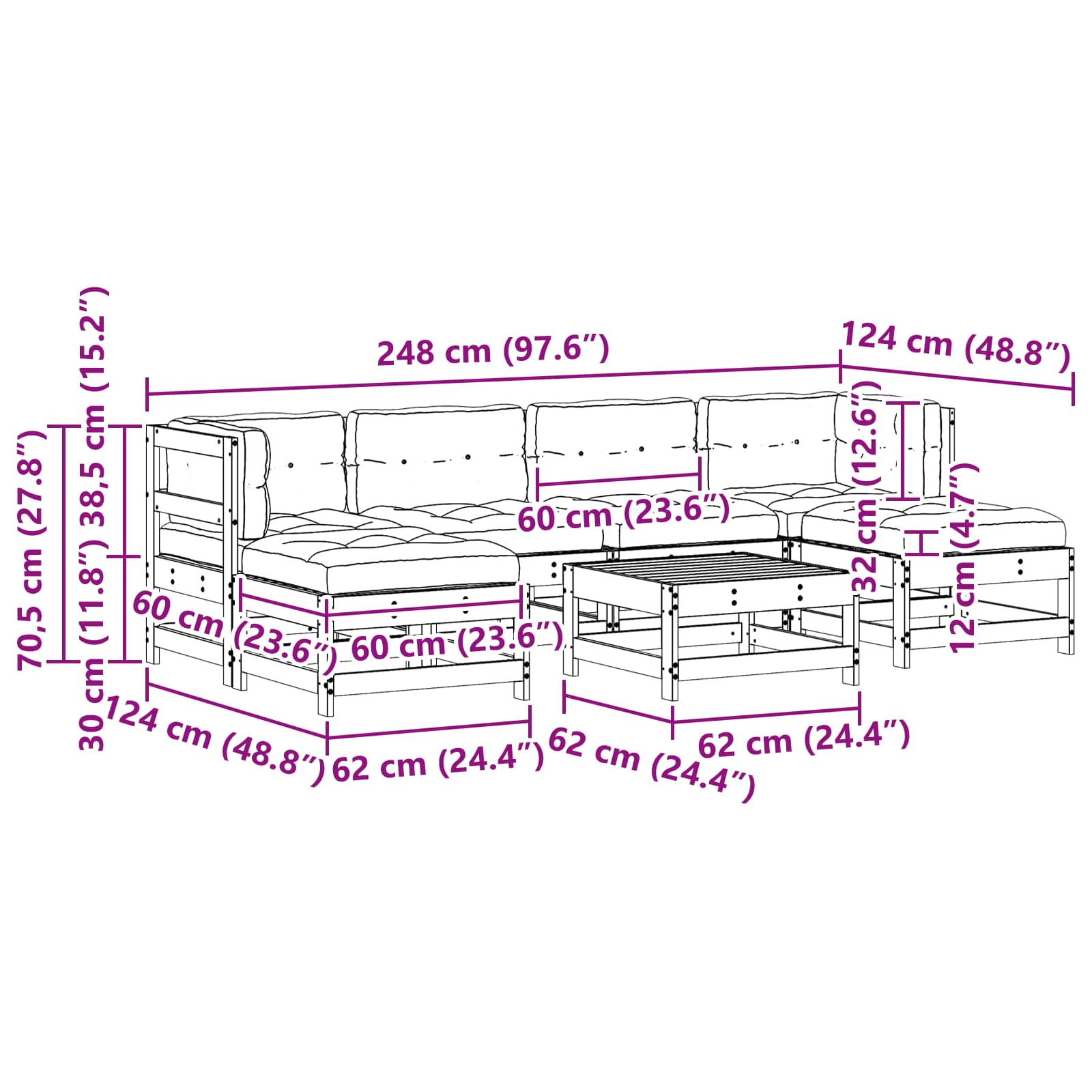 Set lounge namještaja za vrt 7 pcs Voštanosmeđa