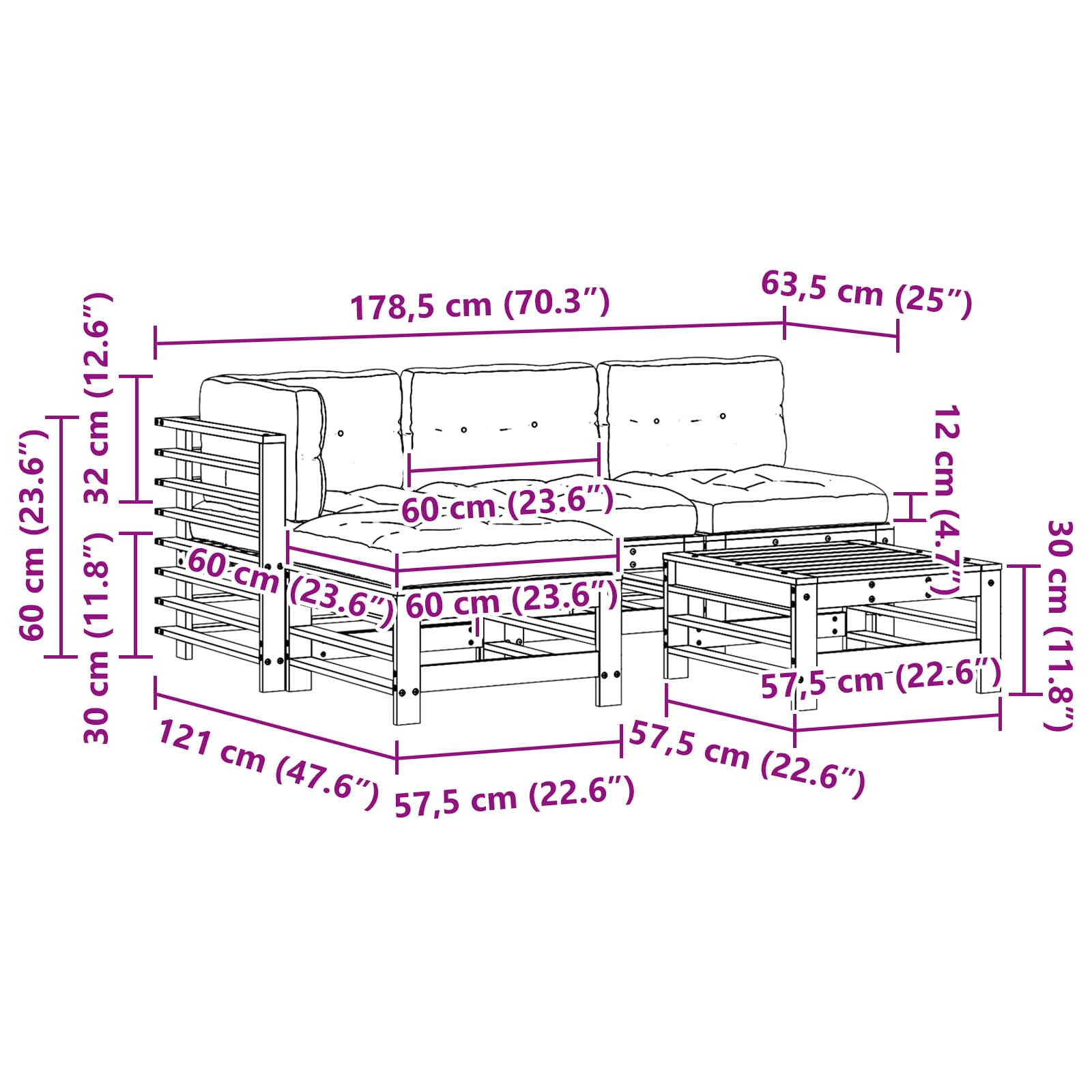Set lounge namještaja za vrt 5 pcs Voštanosmeđa