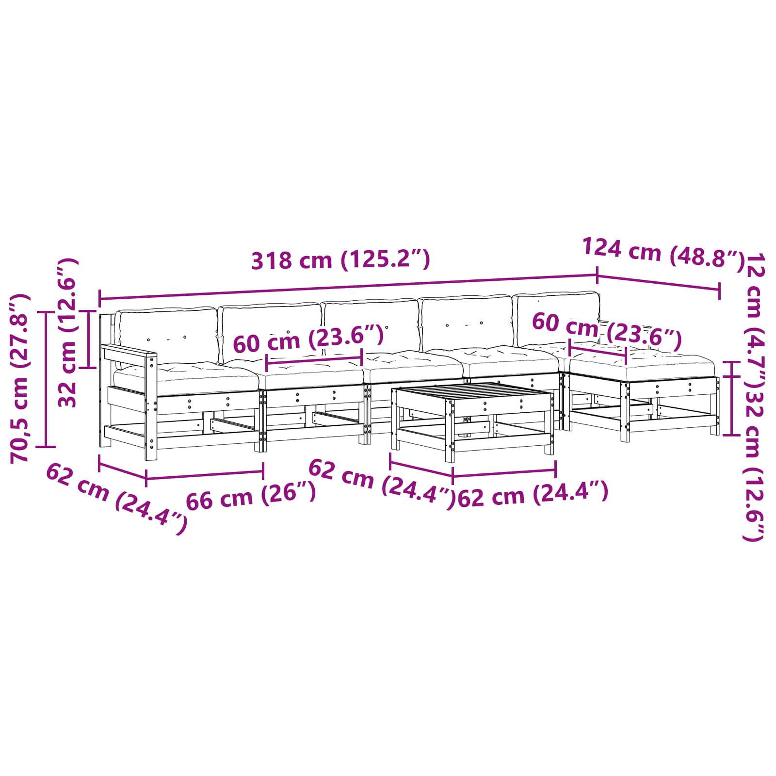 Set lounge namještaja za vrt 7 pcs Voštanosmeđa