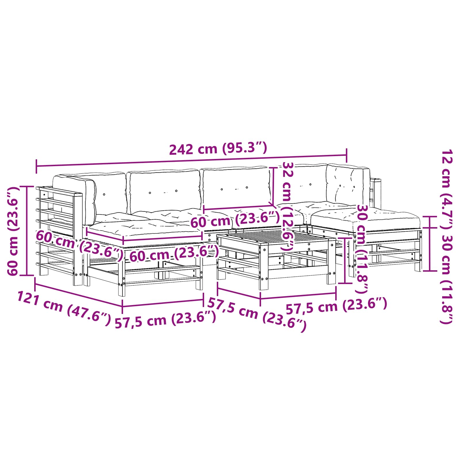 Set lounge namještaja za vrt 7 pcs Voštanosmeđa