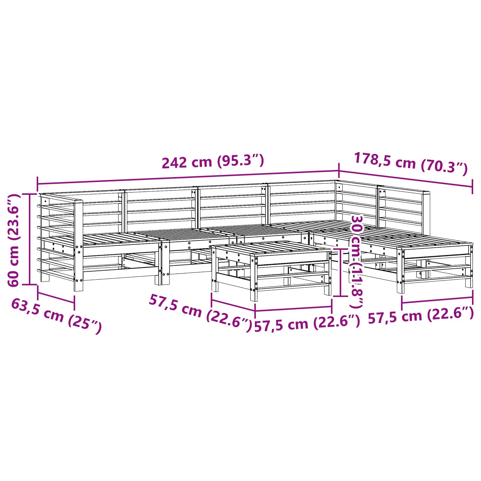 Set lounge namještaja za vrt 7 pcs Vosak Smeđa Masivna borovina