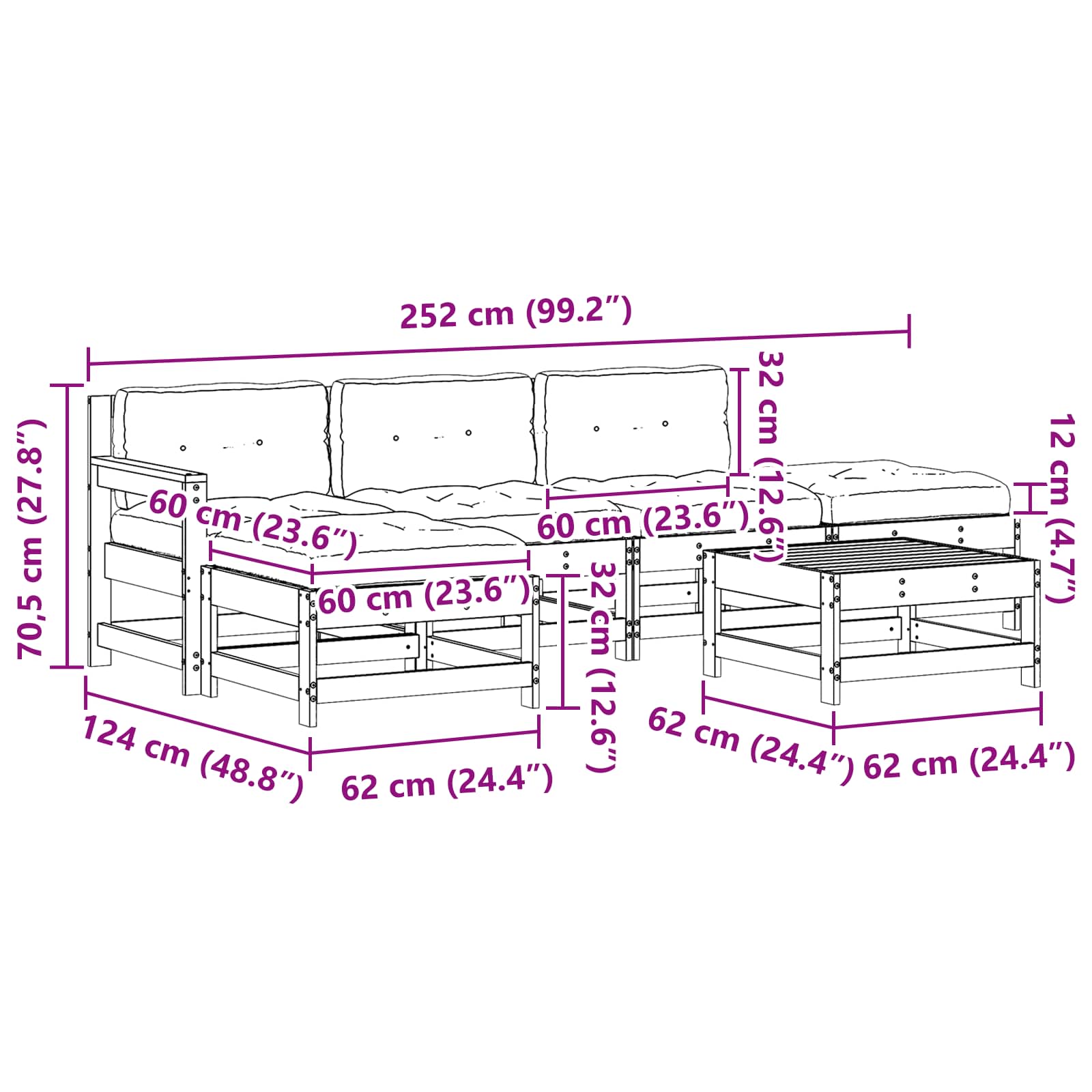 Set lounge namještaja za vrt 6 pcs Voštanosmeđa