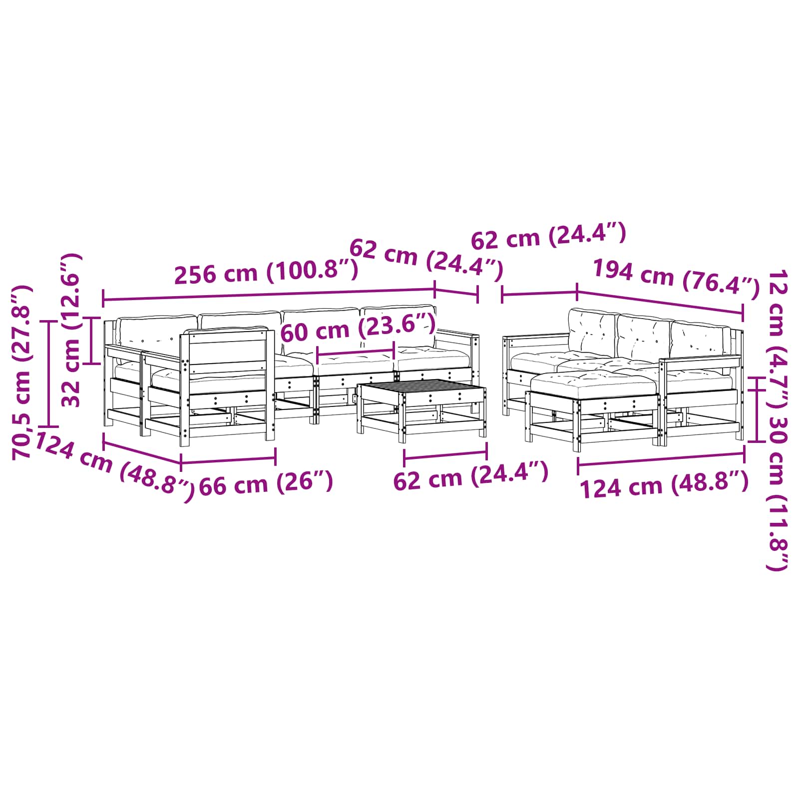 Set lounge namještaja za vrt 10 pcs Bakarno smeđa bor