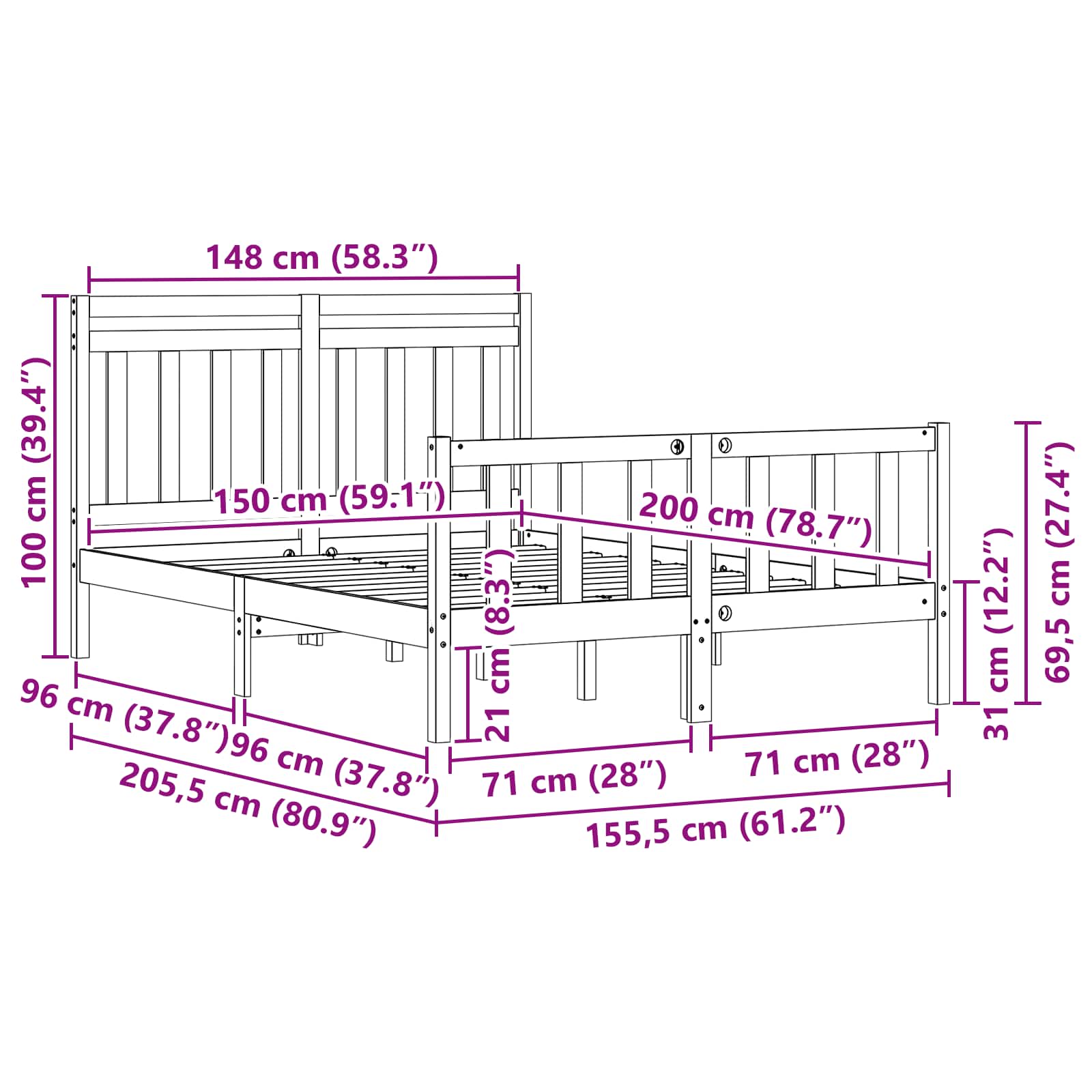 Krevetna konstrukcija Vosak smeđa 205,5 x 155,5 x 100 cm