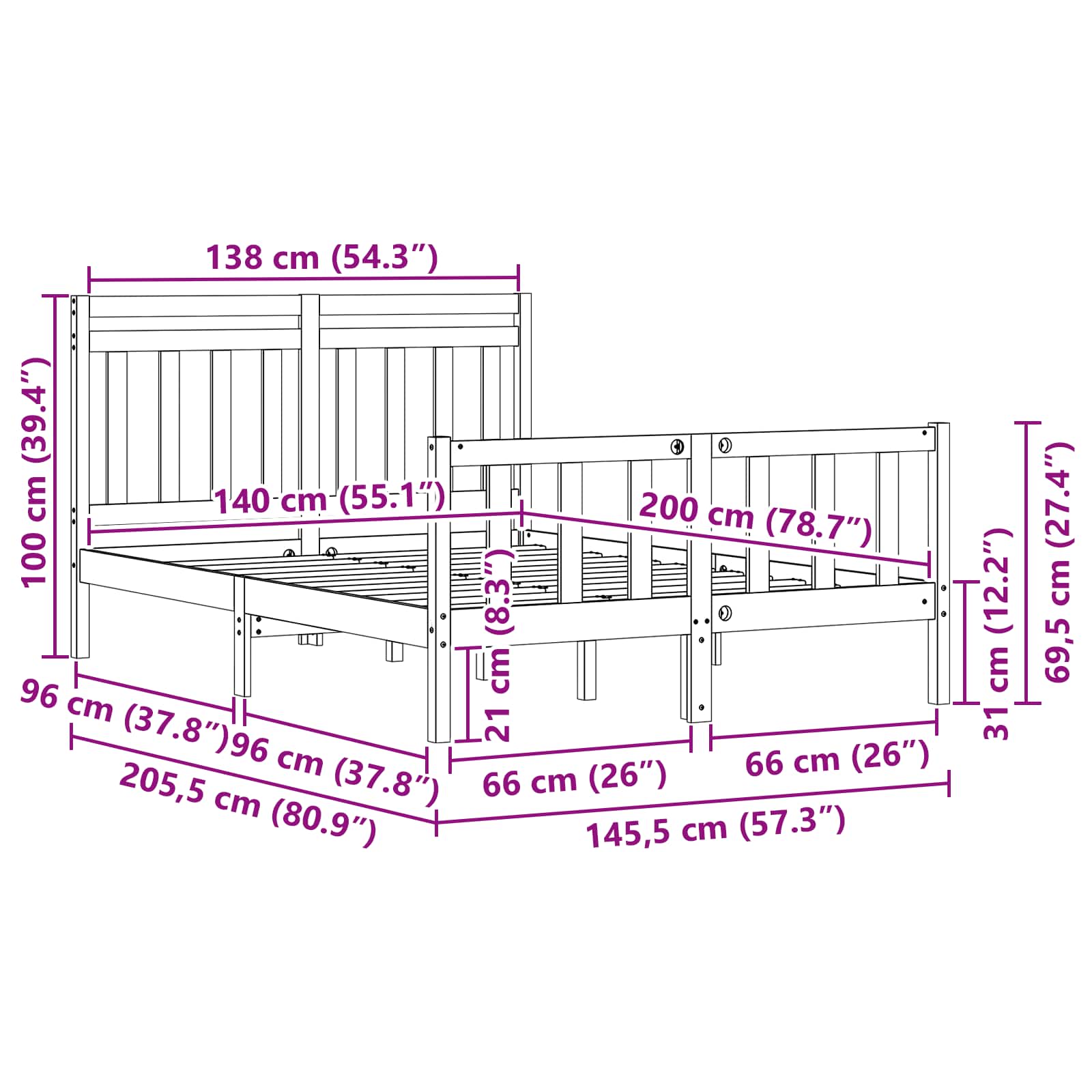 Krevetna konstrukcija 2 pcs Vosak smeđa 205,5 x 145,5 x 100 cm