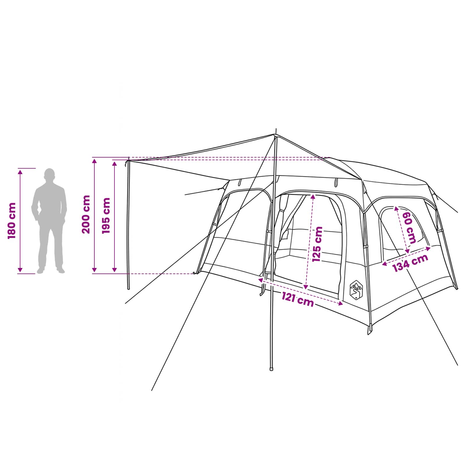 Obiteljski šator s krovom Plava 380 x 260 x 190 cm Poliester
