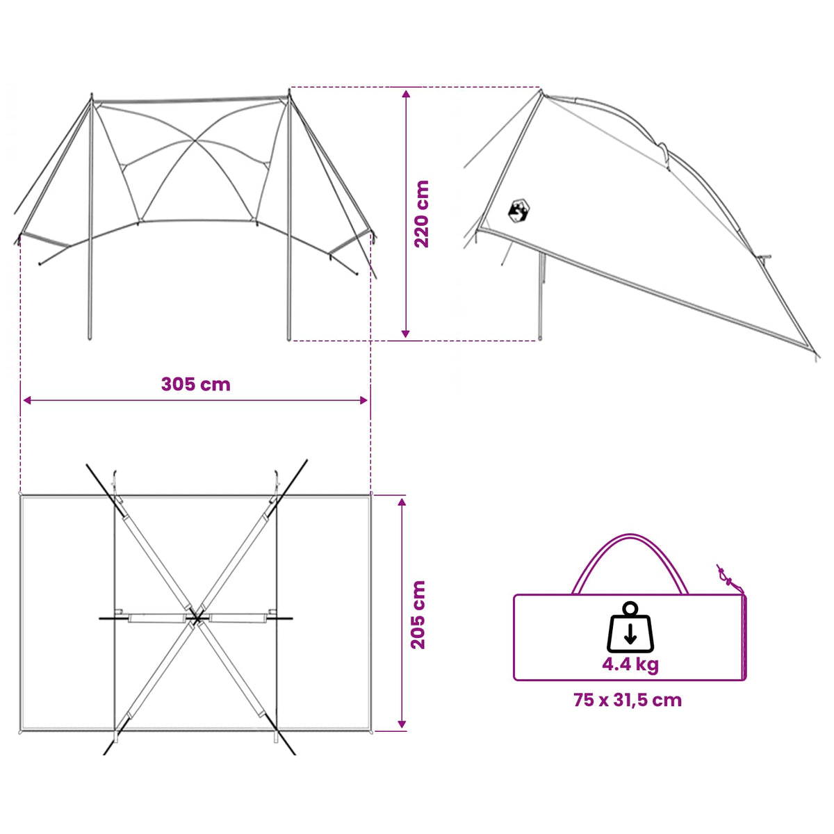 Šator za auto s krovom Maslinasto zelena 308 x 215 x 220 cm