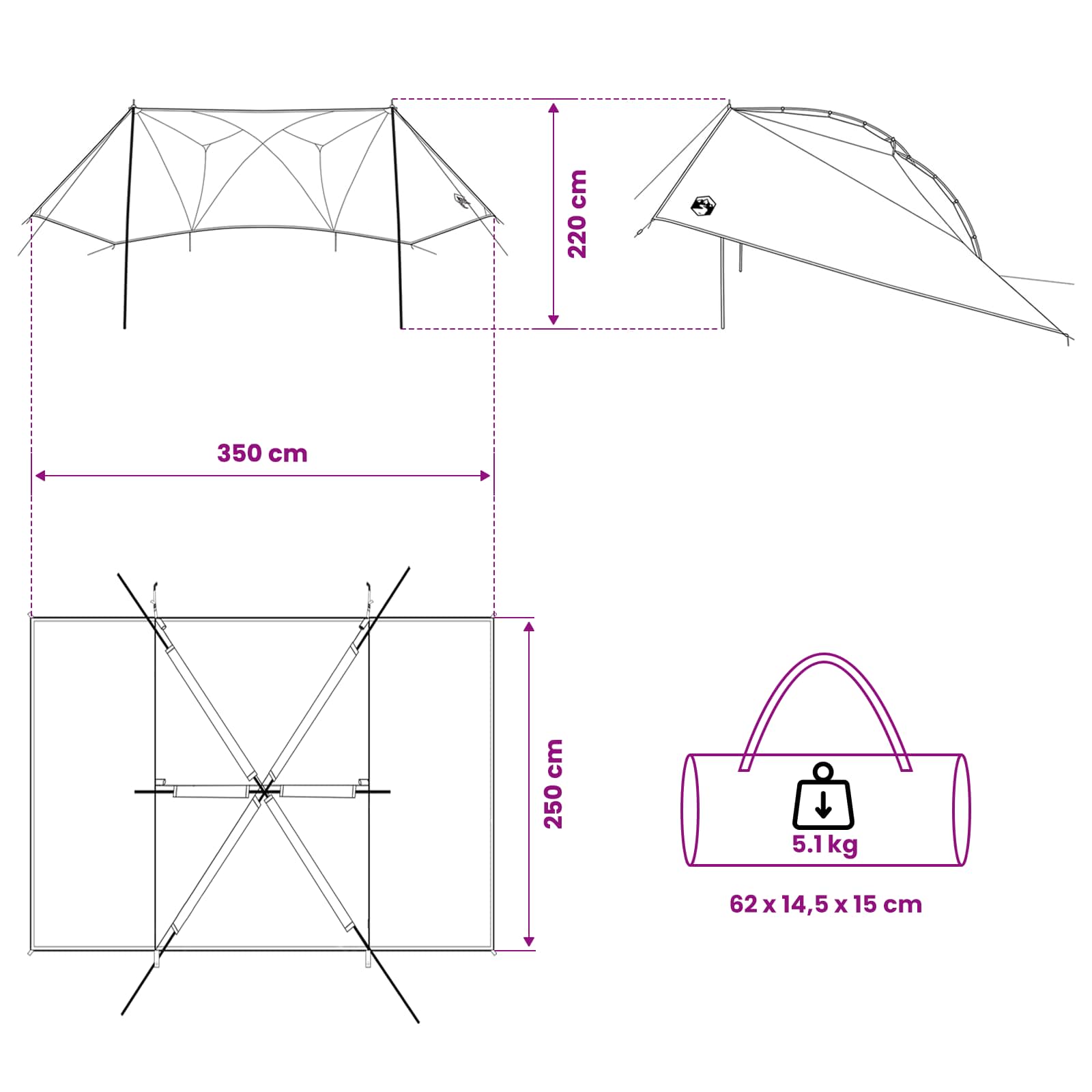 Šator za auto Maslinasto zelena 350 x 250 cm Poliester i čelik